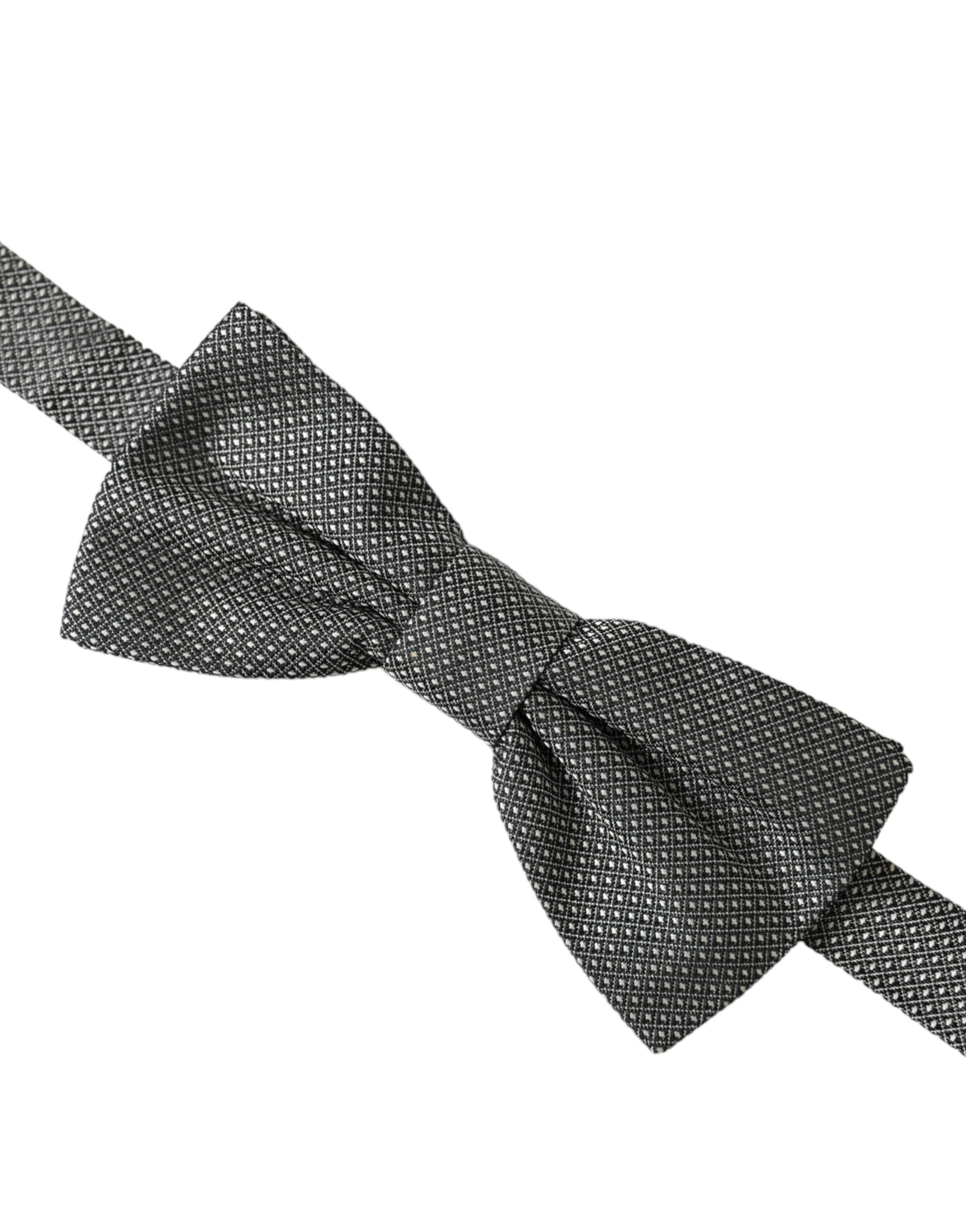 Gray Silk Patterned Adjustable Neck Men Bow Tie - ventzia