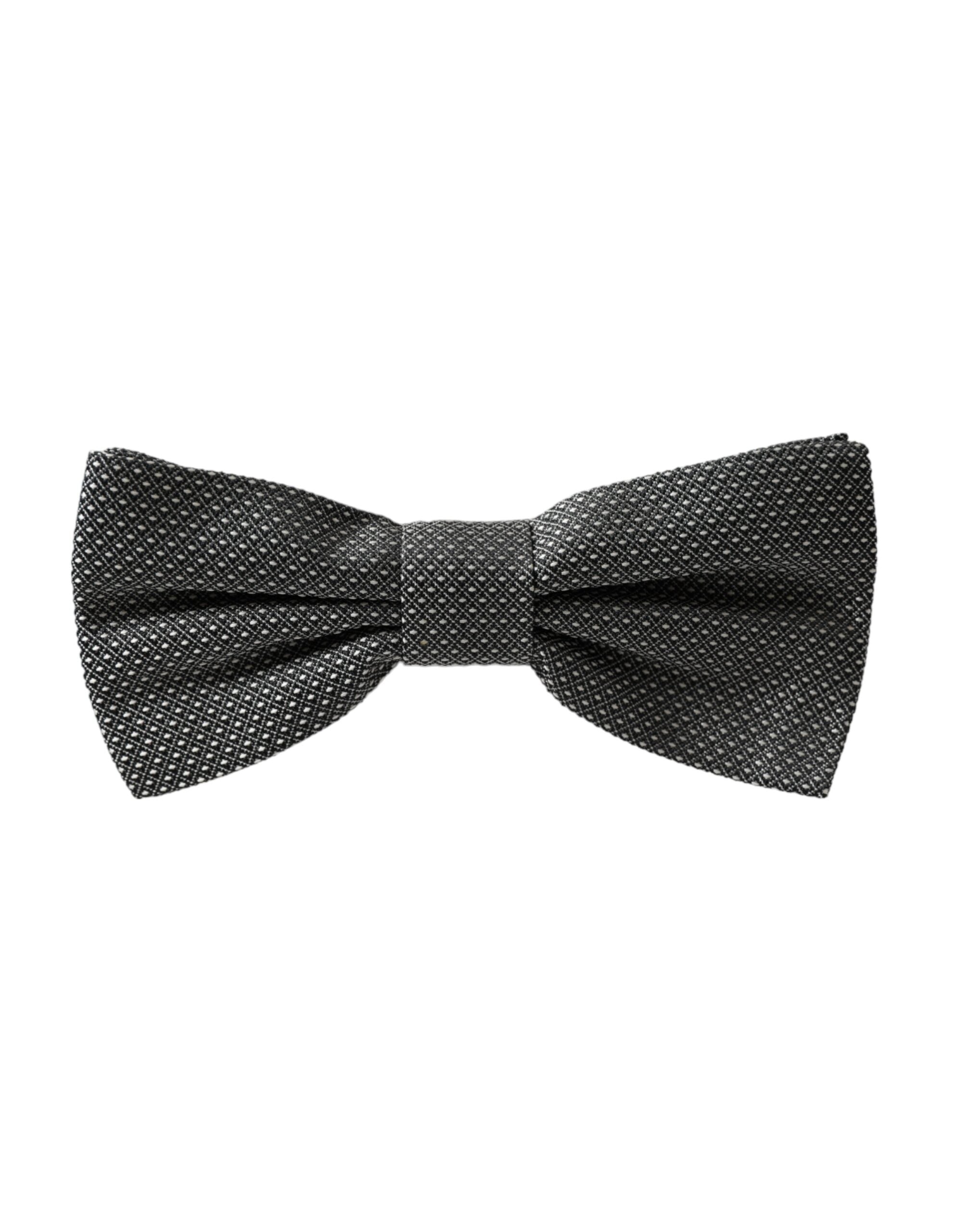 Gray Silk Patterned Adjustable Neck Men Bow Tie - ventzia