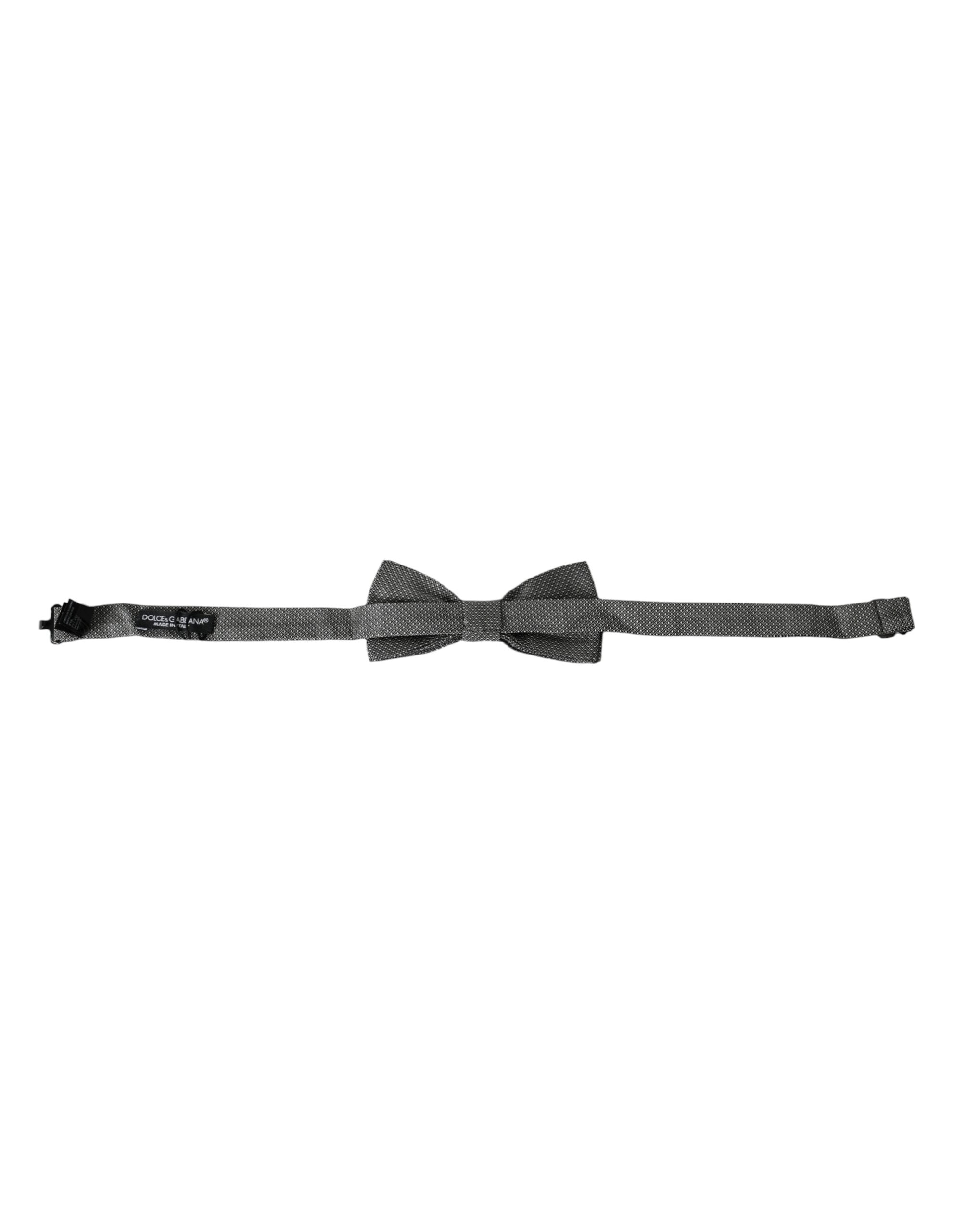 Gray Silk Patterned Adjustable Neck Men Bow Tie - ventzia