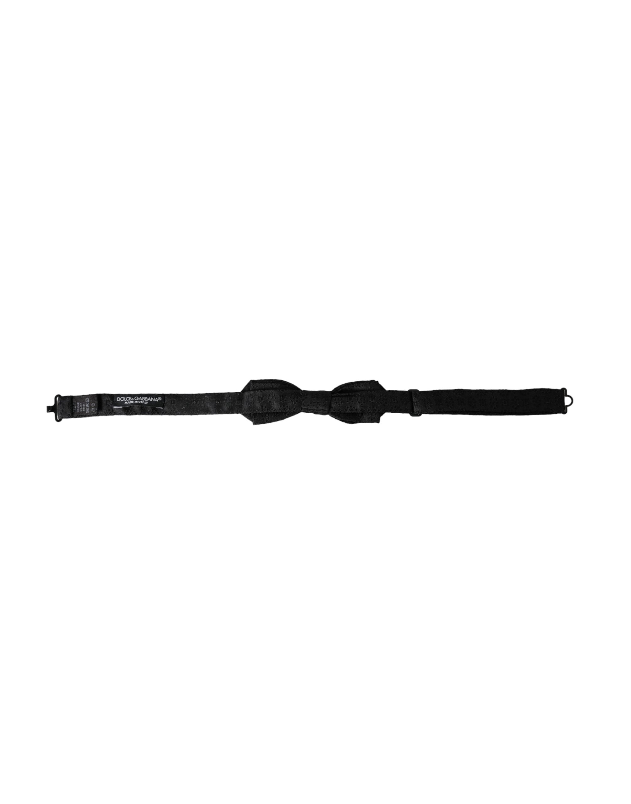 Black Silk Fantasy Adjustable Neck Men Bow Tie - ventzia