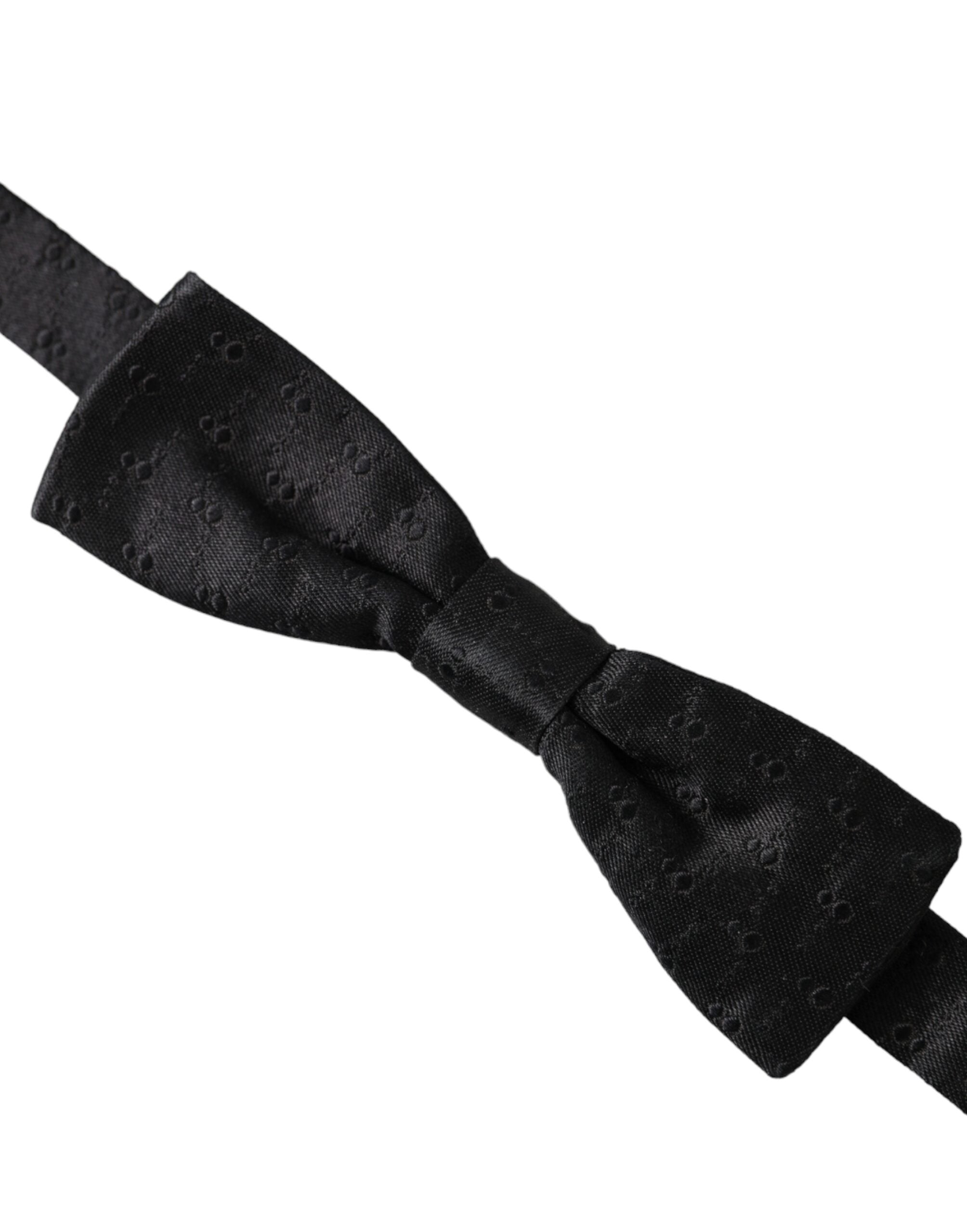 Black Silk Patterned Adjustable Neck Men Bow Tie - ventzia