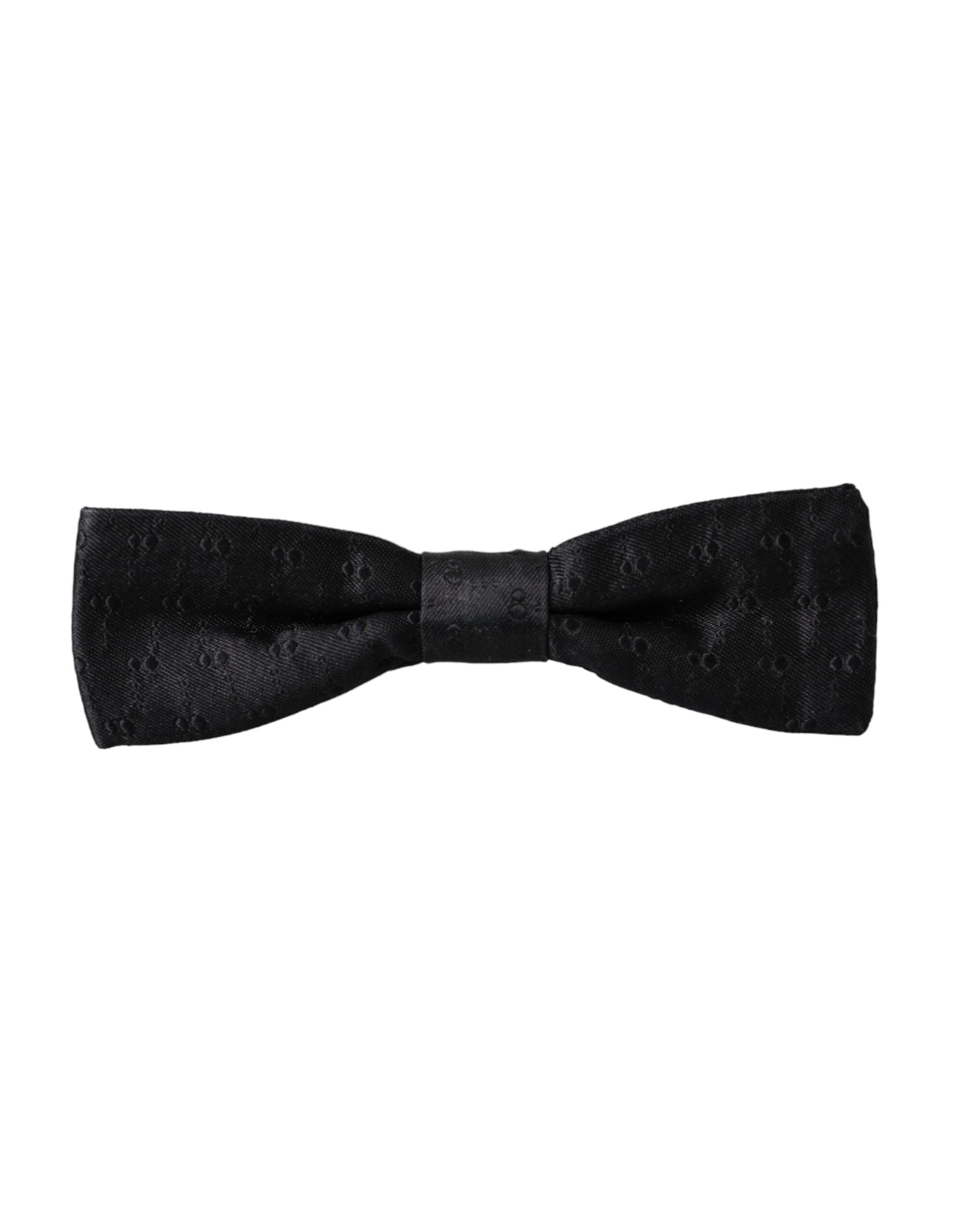 Black Silk Patterned Adjustable Neck Men Bow Tie - ventzia