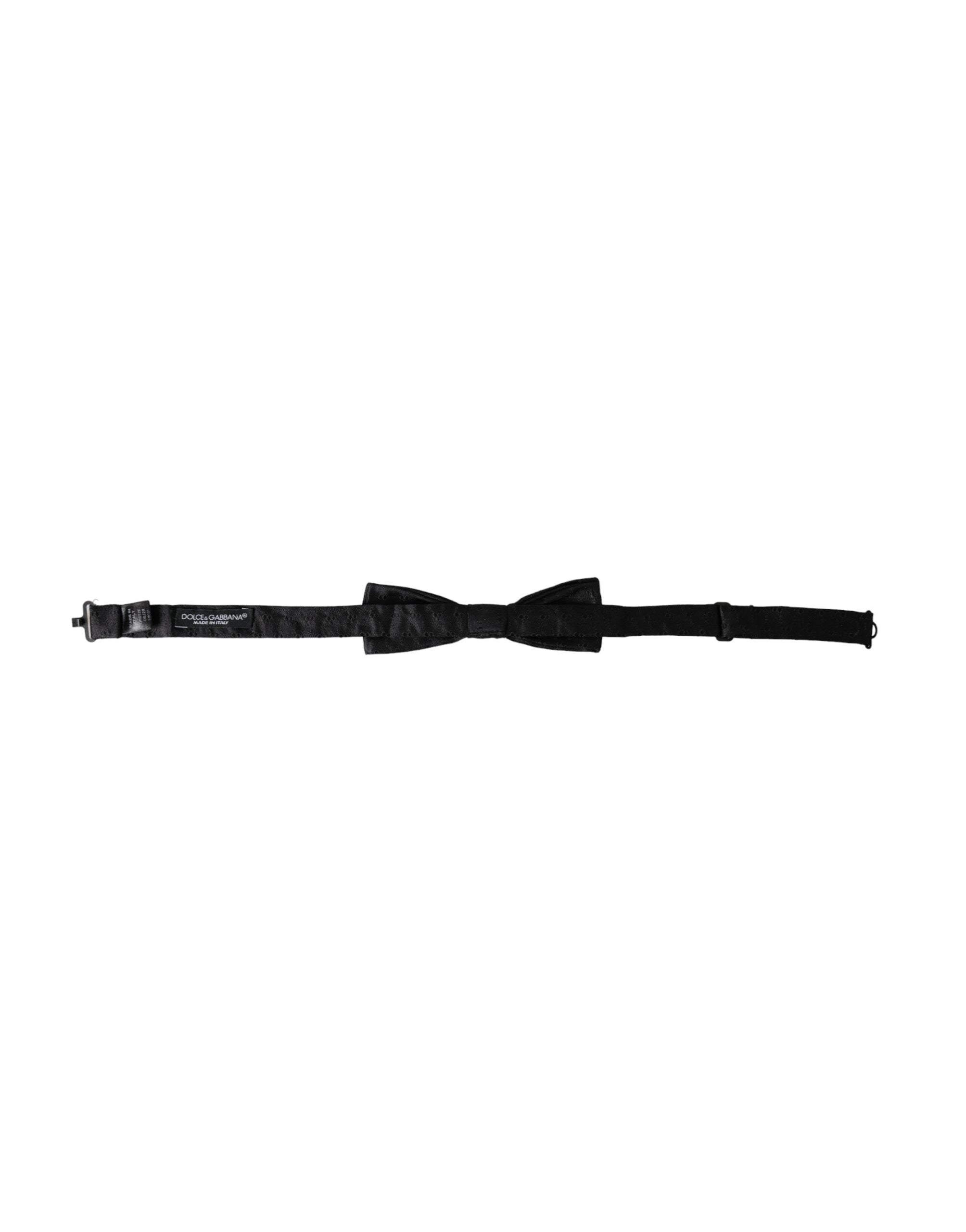 Black Silk Patterned Adjustable Neck Men Bow Tie - ventzia