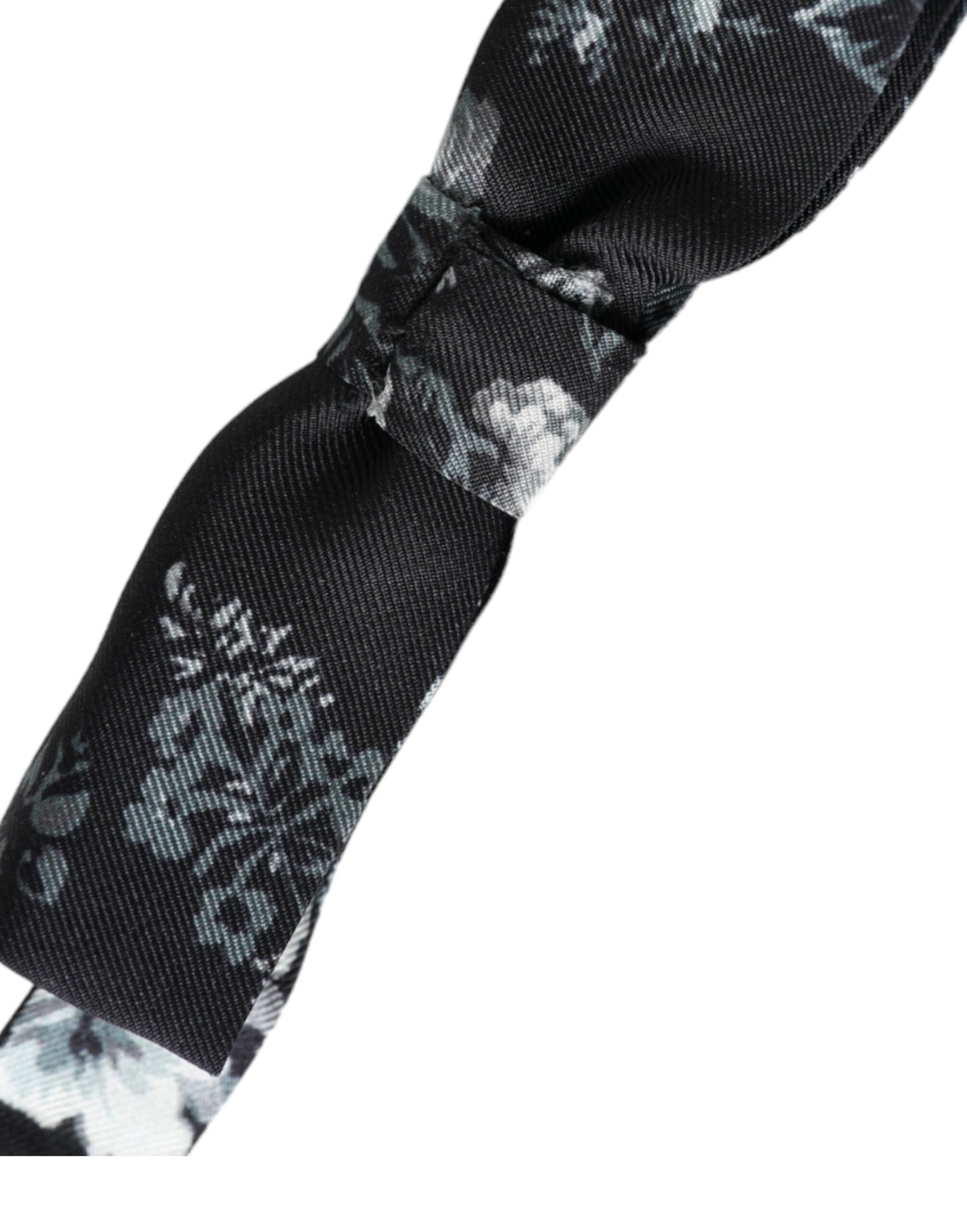 Black Floral Silk Adjustable Neck Men Bow Tie - ventzia