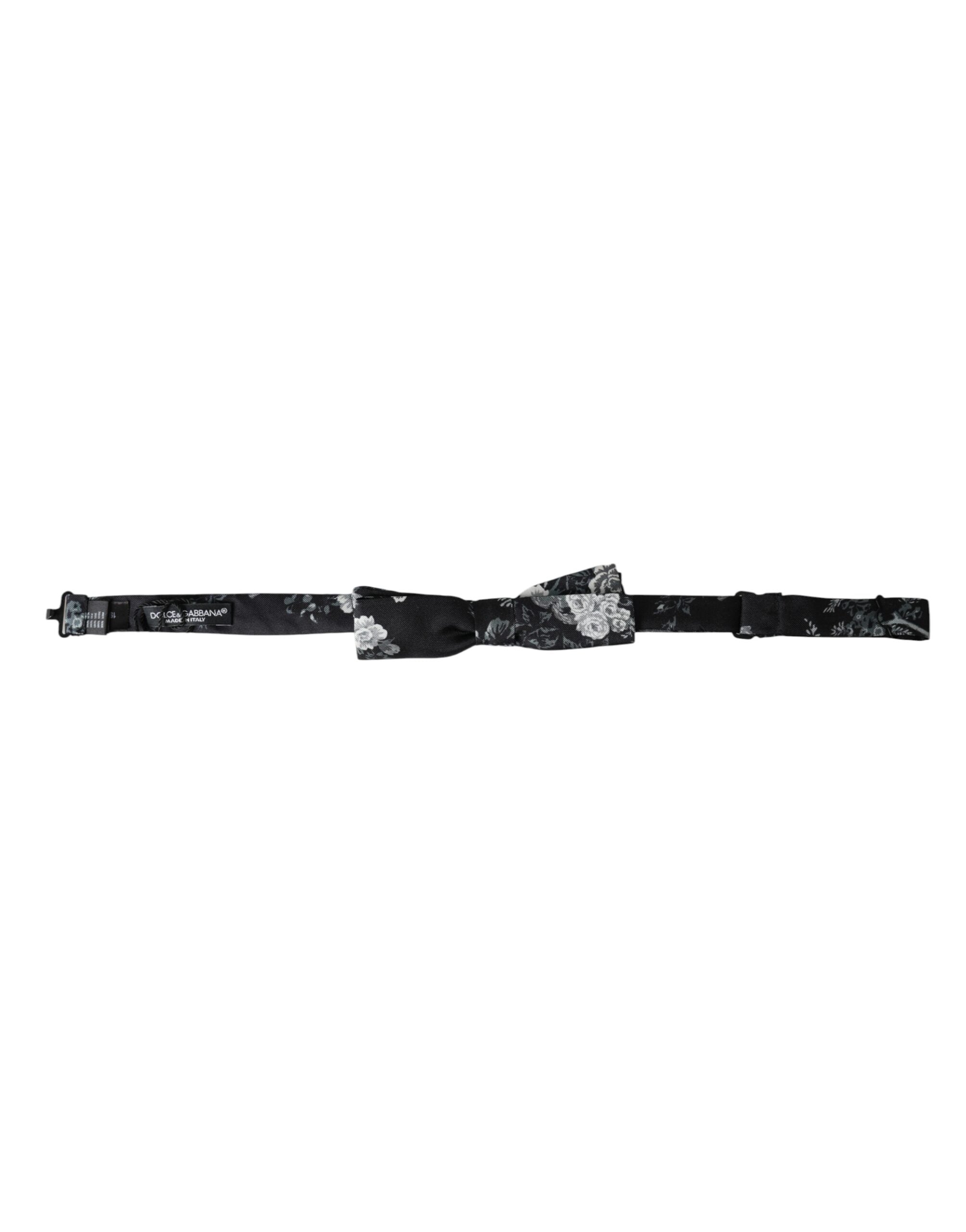Black Floral Silk Adjustable Neck Men Bow Tie - ventzia
