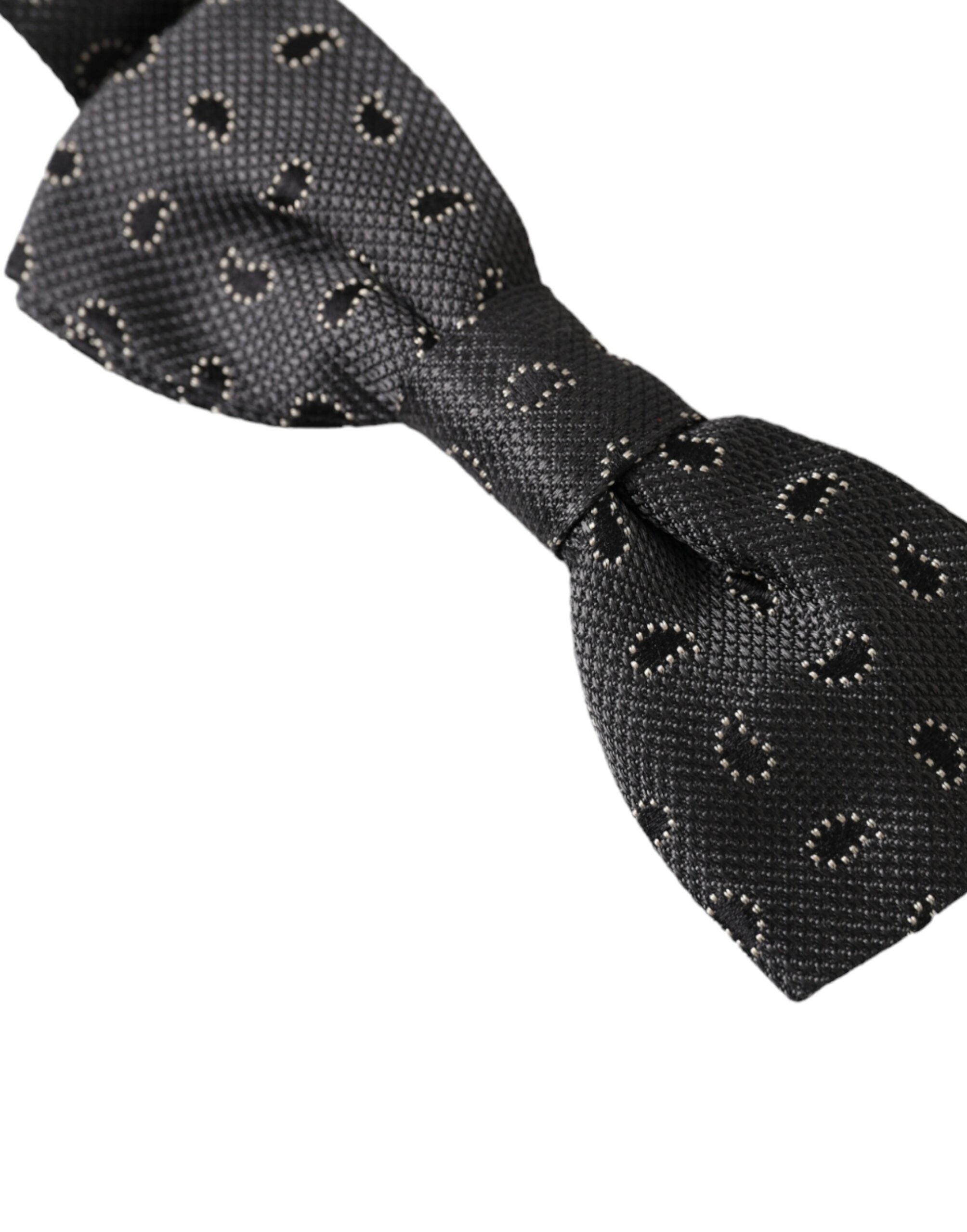 Black Silk Patterned Adjustable Neck Men Bow Tie - ventzia