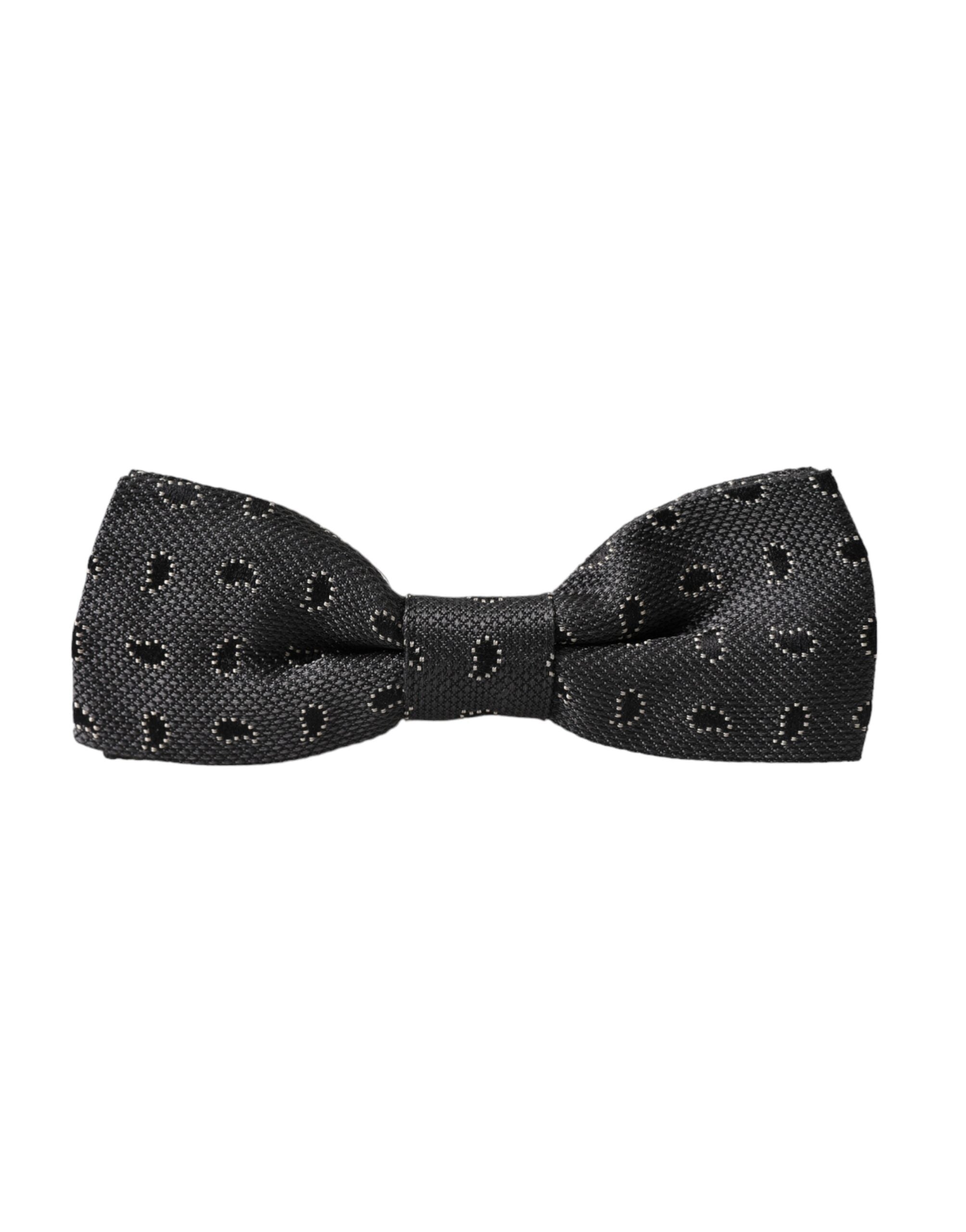 Black Silk Patterned Adjustable Neck Men Bow Tie - ventzia