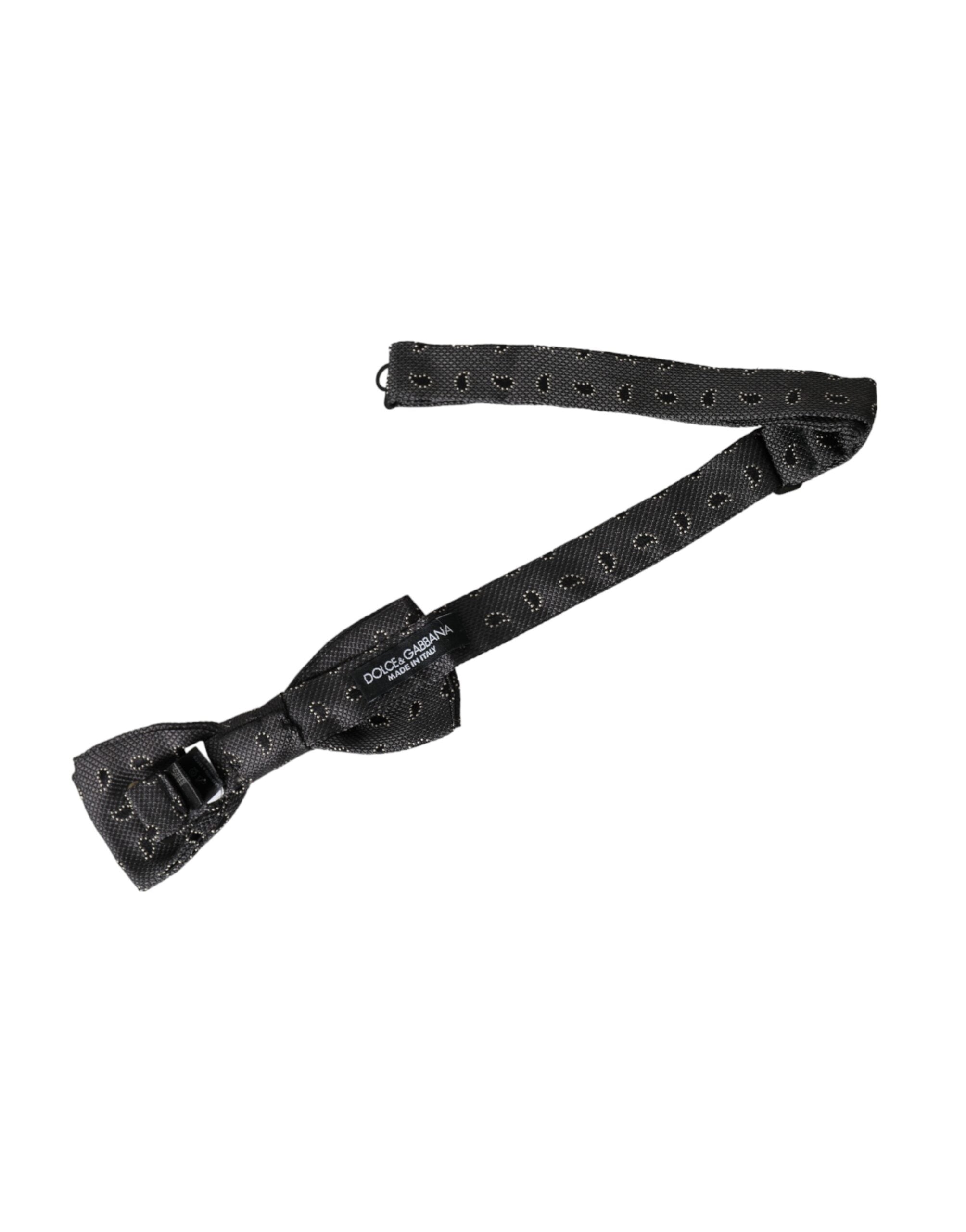 Black Silk Patterned Adjustable Neck Men Bow Tie - ventzia