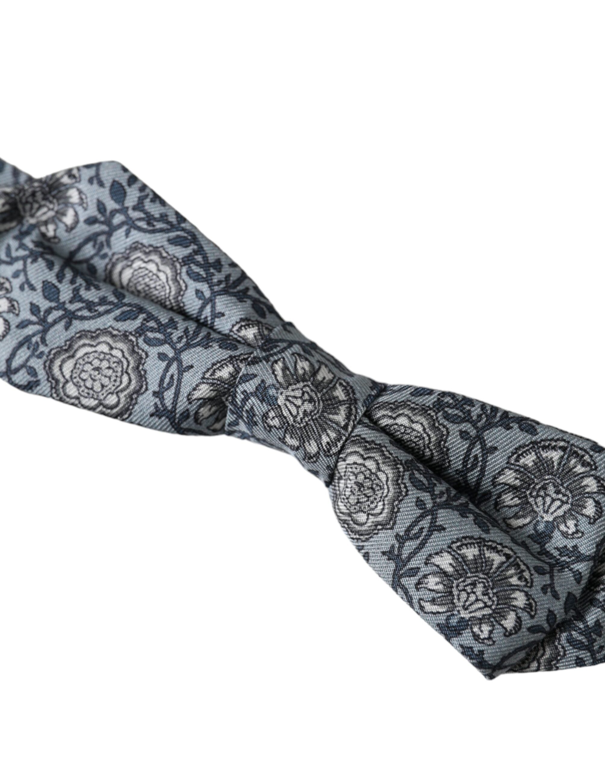 Gray Silk Patterned Adjustable Neck Men Bow Tie - ventzia