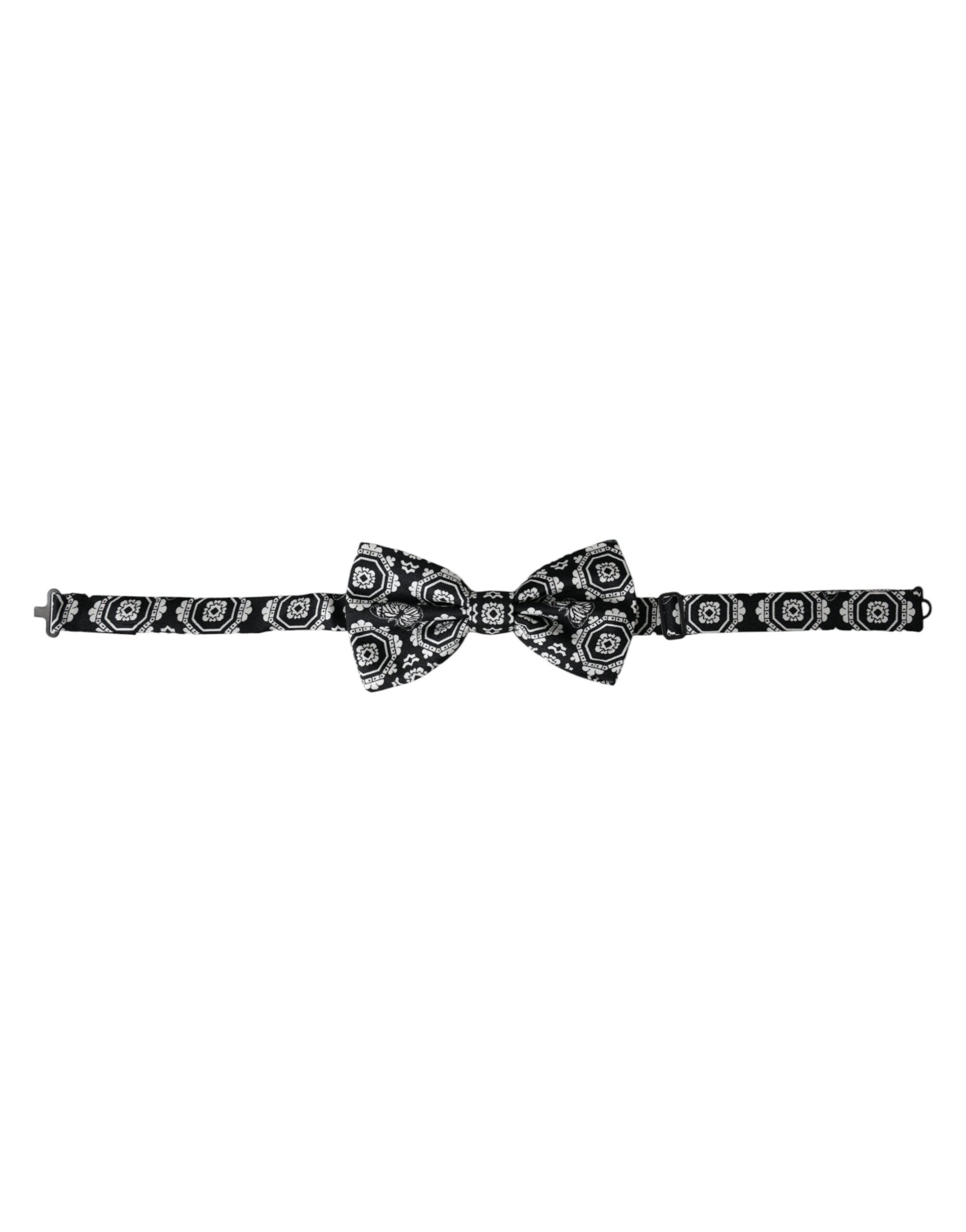 Black White Printed Adjustable Neck Men Bow Tie - ventzia