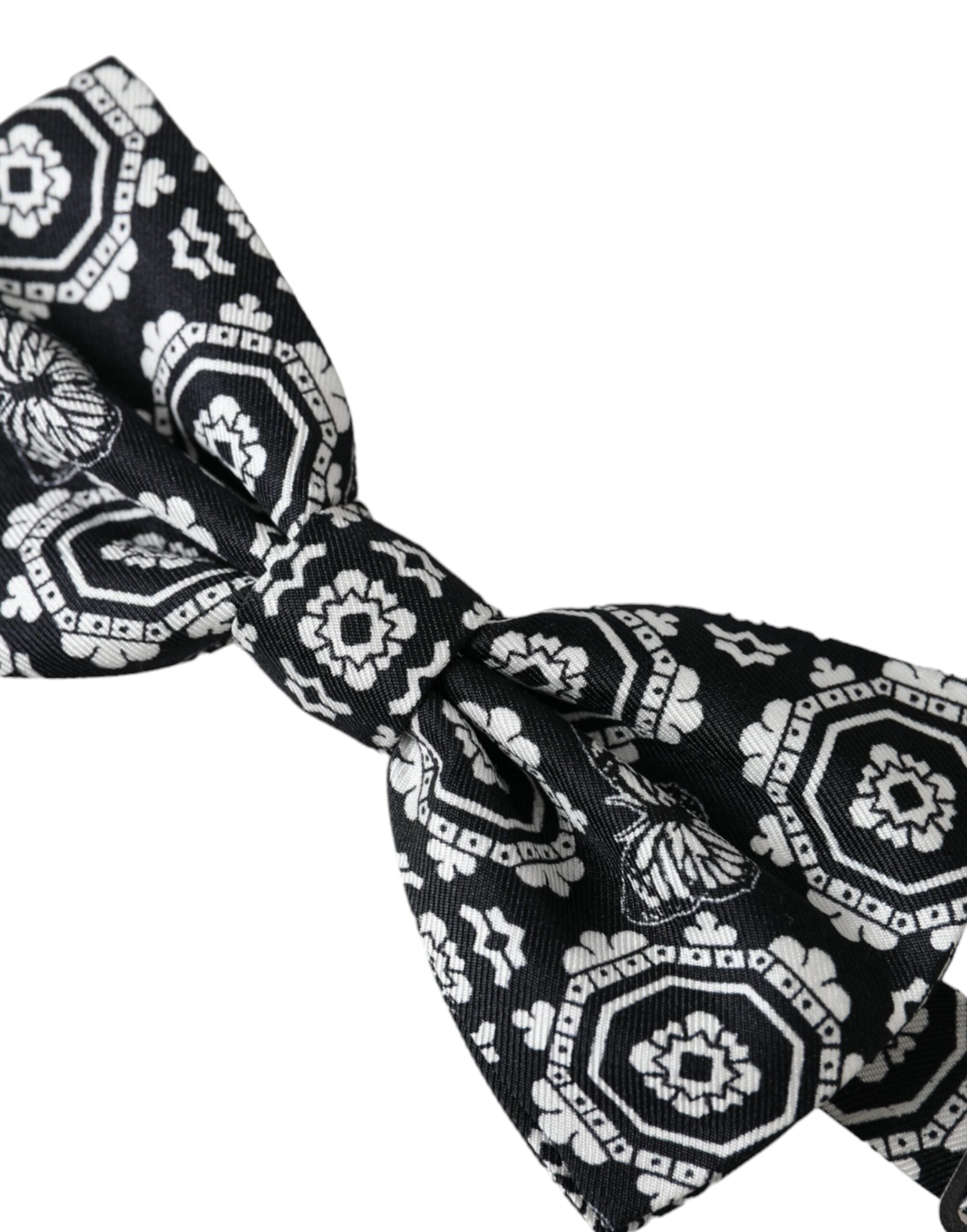 Black White Printed Adjustable Neck Men Bow Tie - ventzia