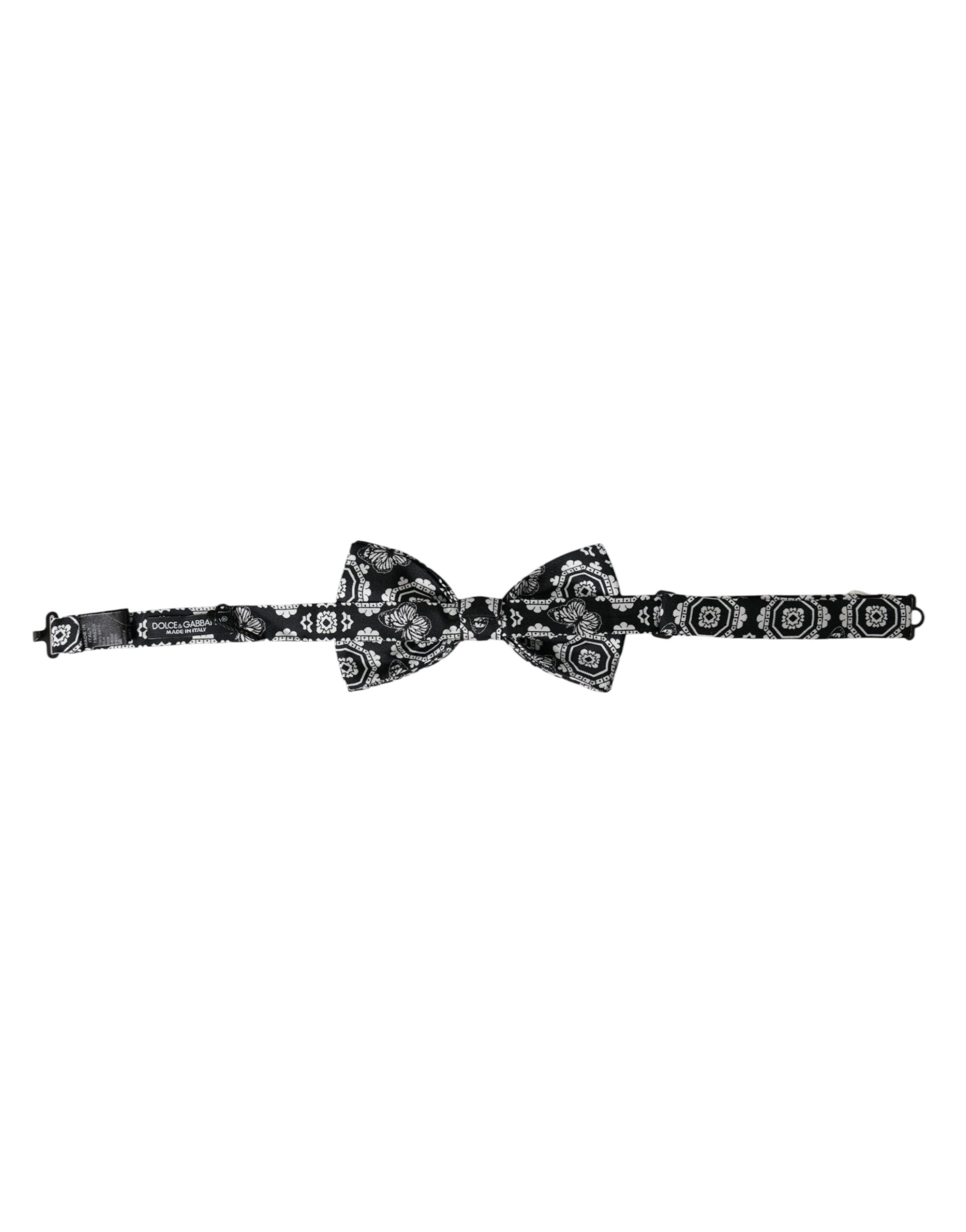 Black White Printed Adjustable Neck Men Bow Tie - ventzia
