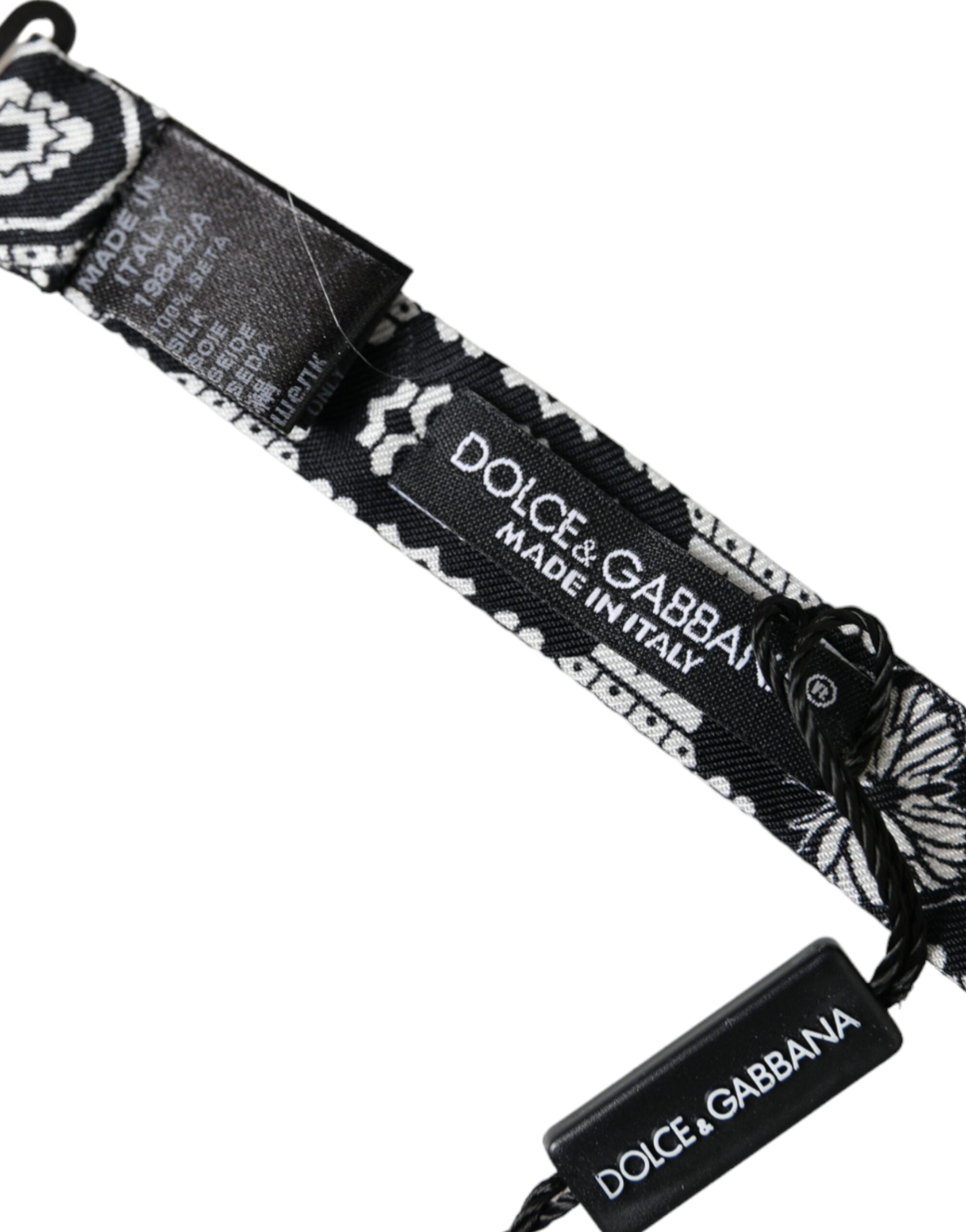 Black White Printed Adjustable Neck Men Bow Tie - ventzia