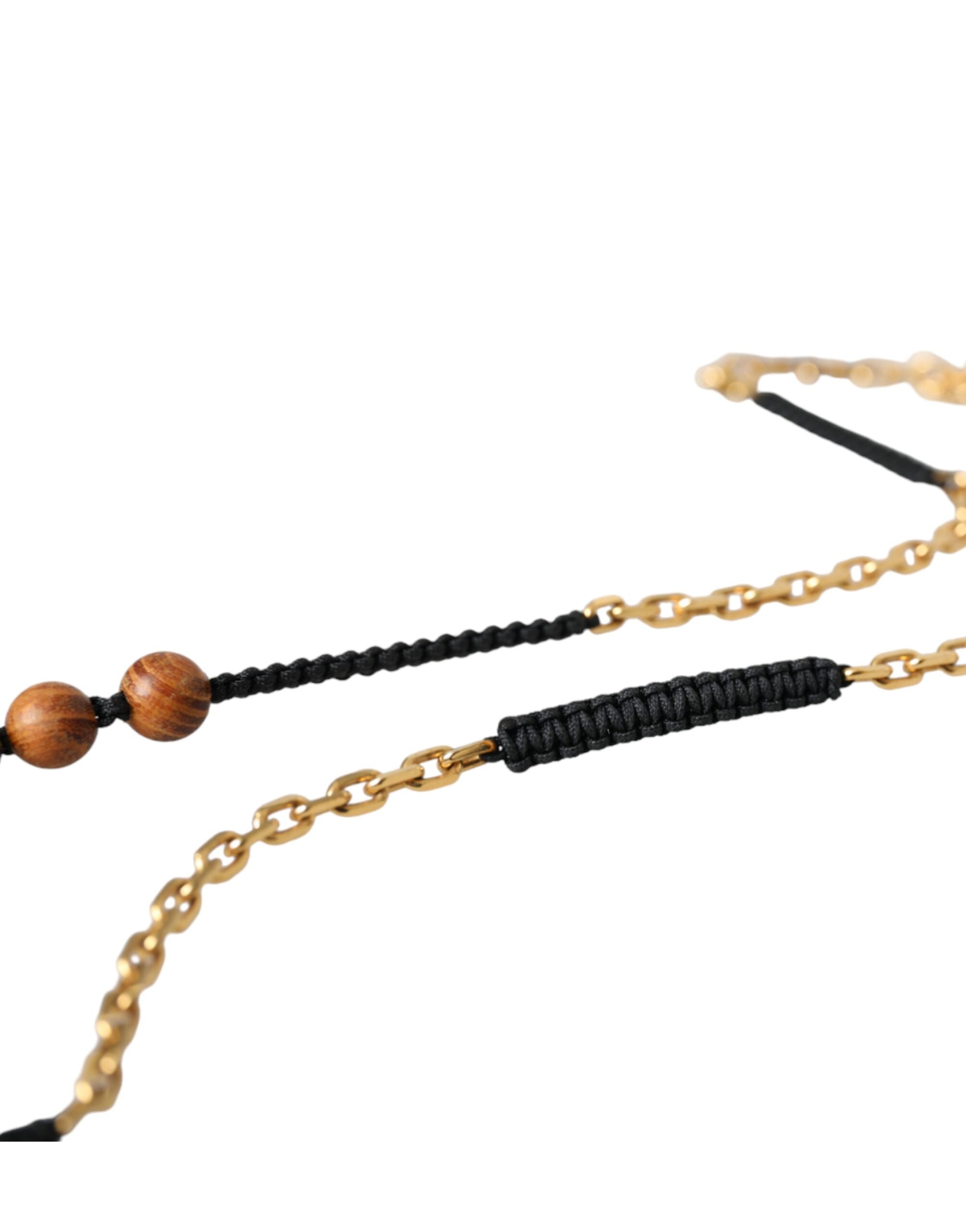 Black Gold Wooden Beaded Logo Pendant - ventzia