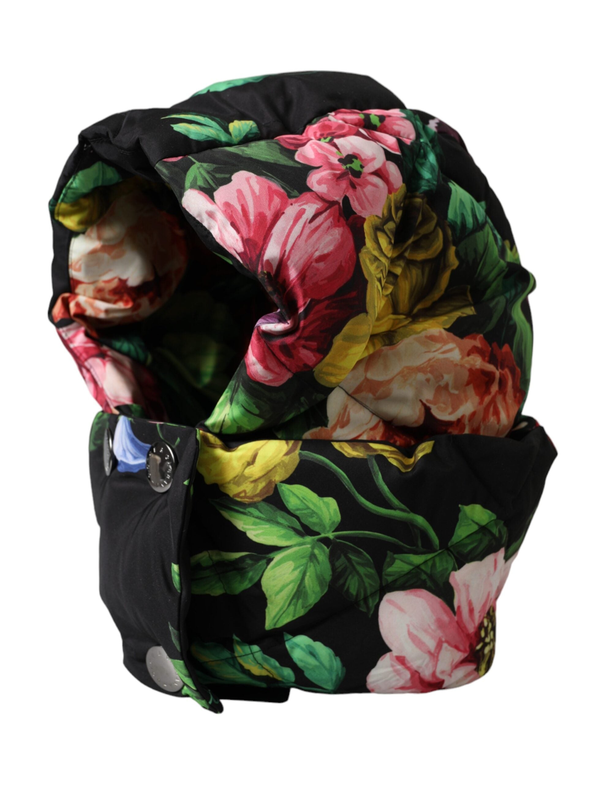 Black Floral Print Whole Head Wrap Hat - ventzia