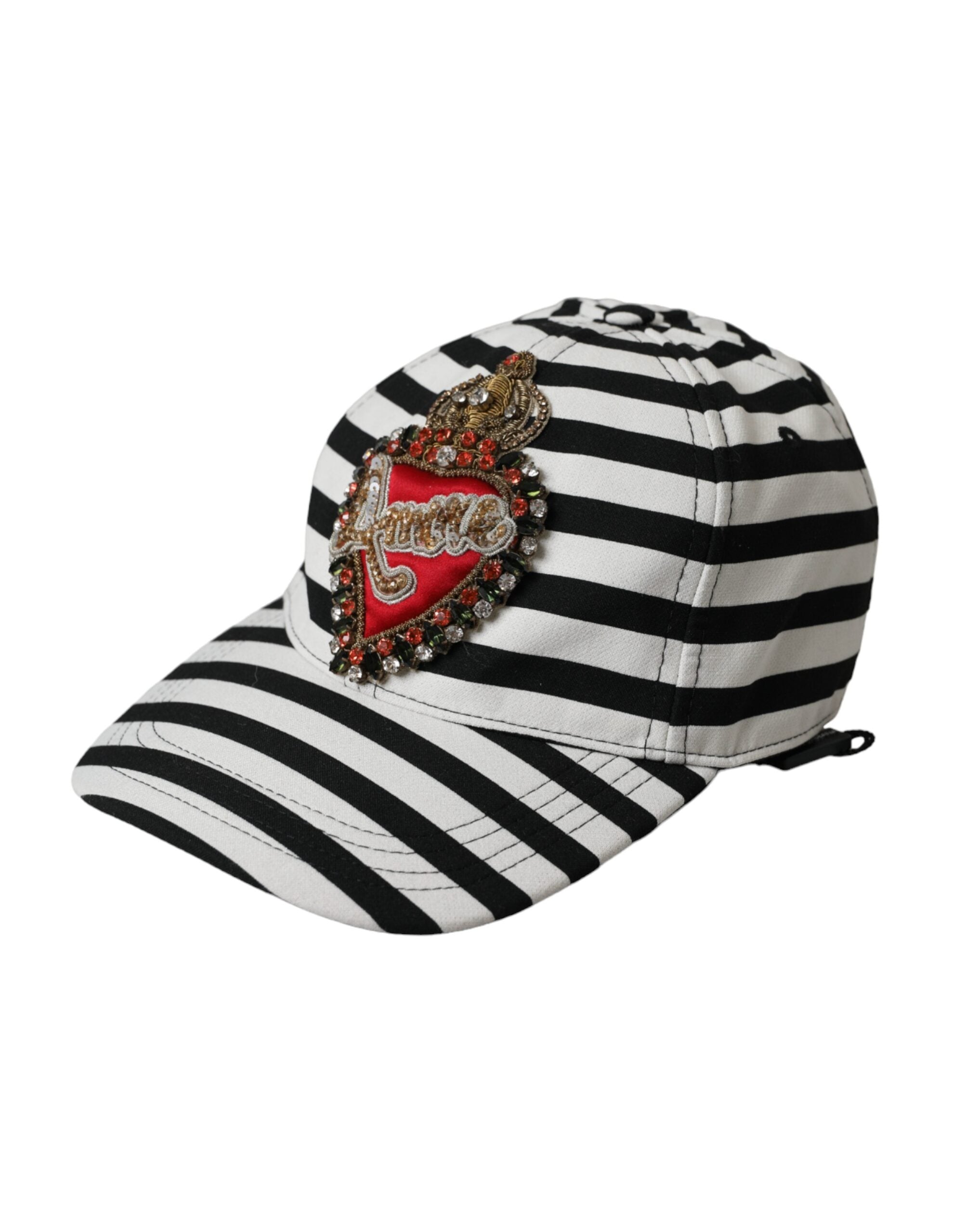 Black White Stripe Amore Heart Applique Baseball Hat - ventzia