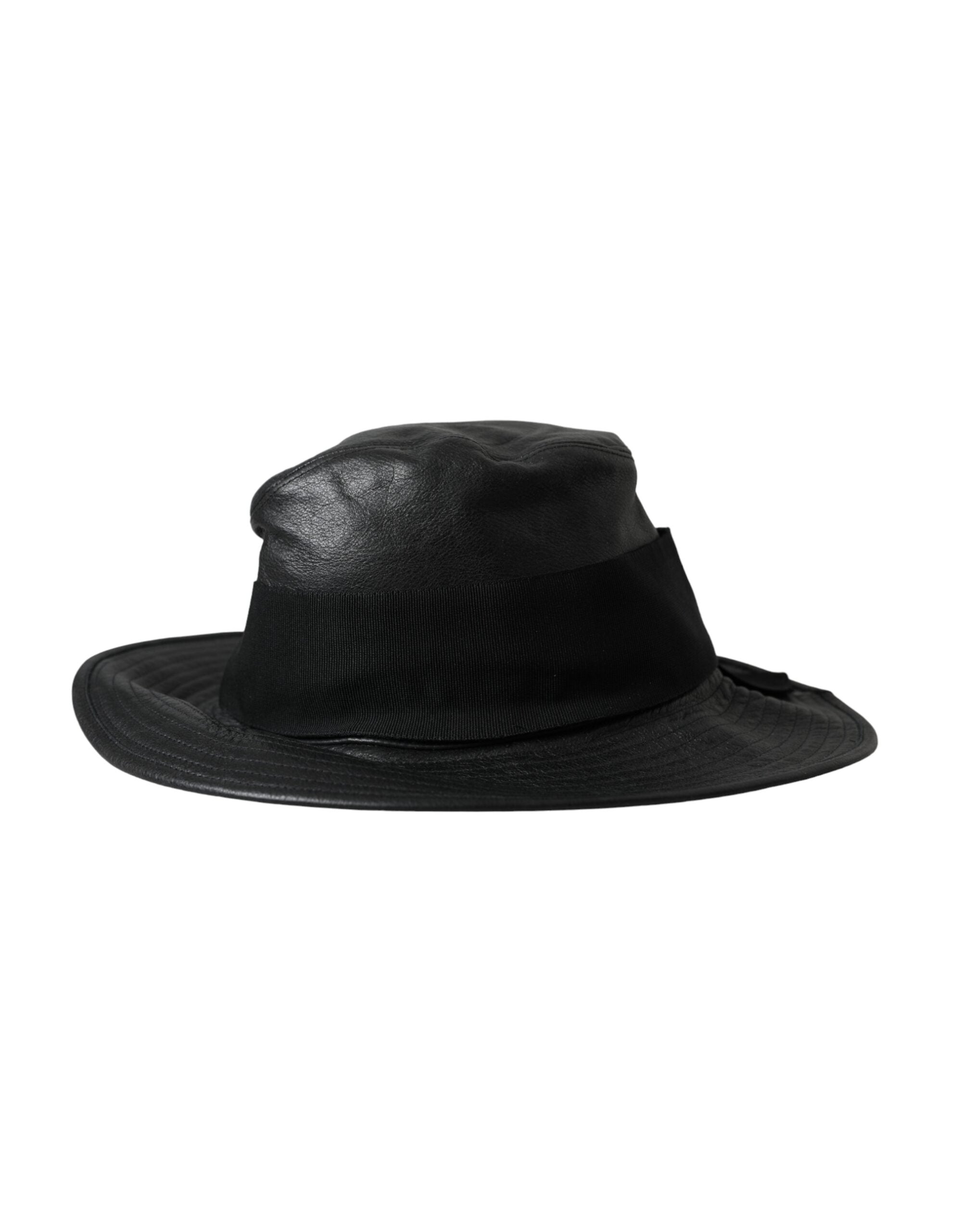 Black Leather DG Coin Crystal Wide Brim Hat - ventzia