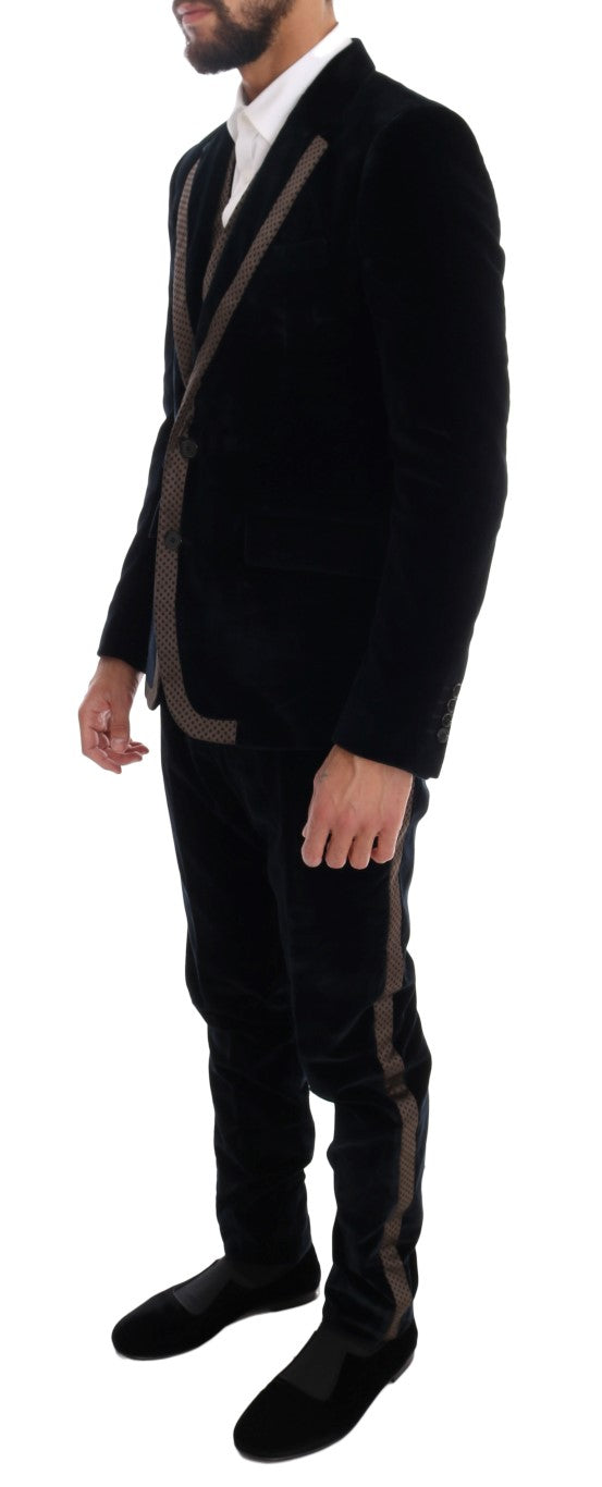 Elegant Blue Three-Piece Slim Fit Suit - ventzia
