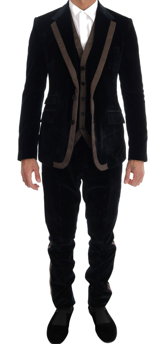 Elegant Blue Three-Piece Slim Fit Suit - ventzia