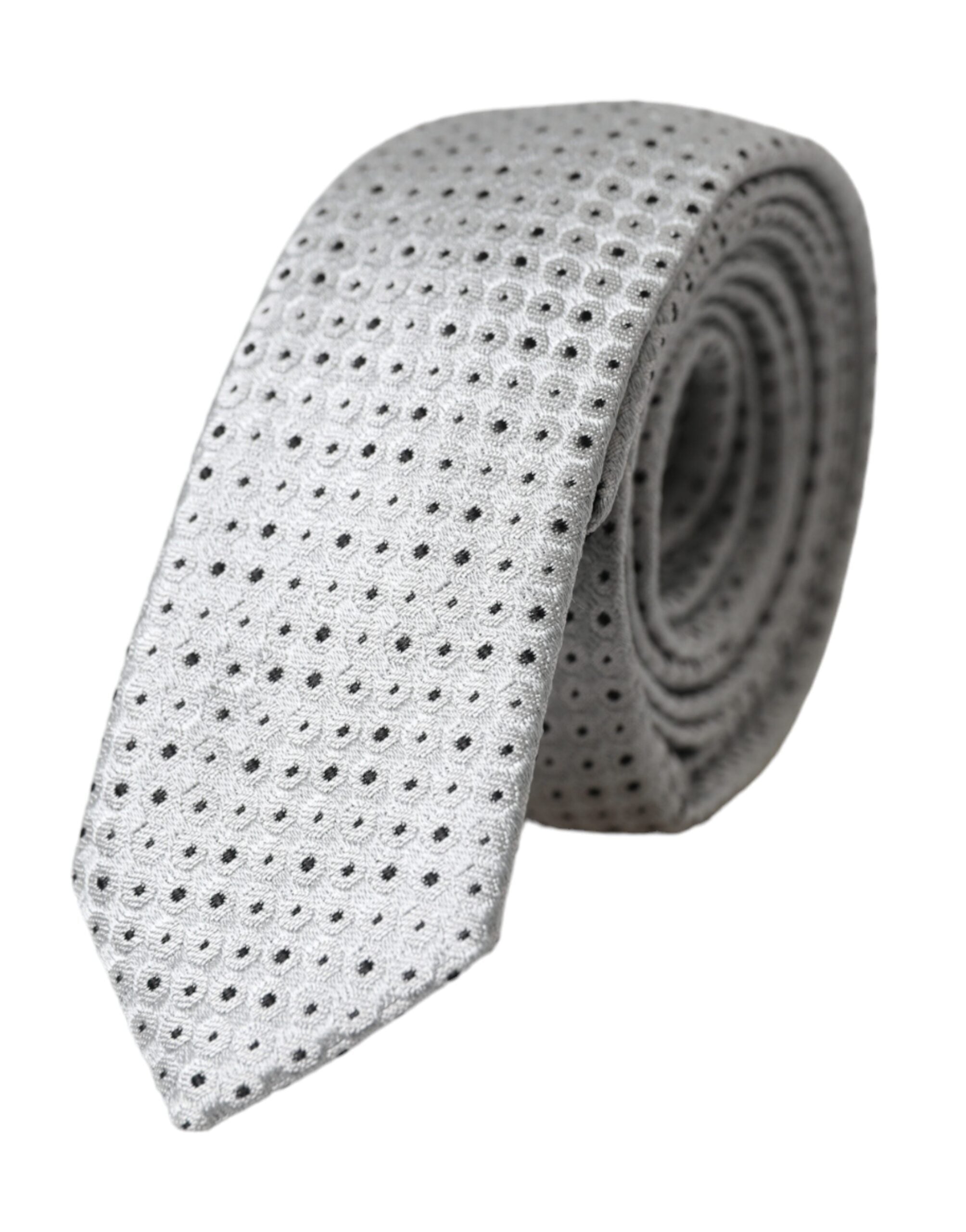 Light Gray Polka Dot Silk Adjustable Men Tie - ventzia