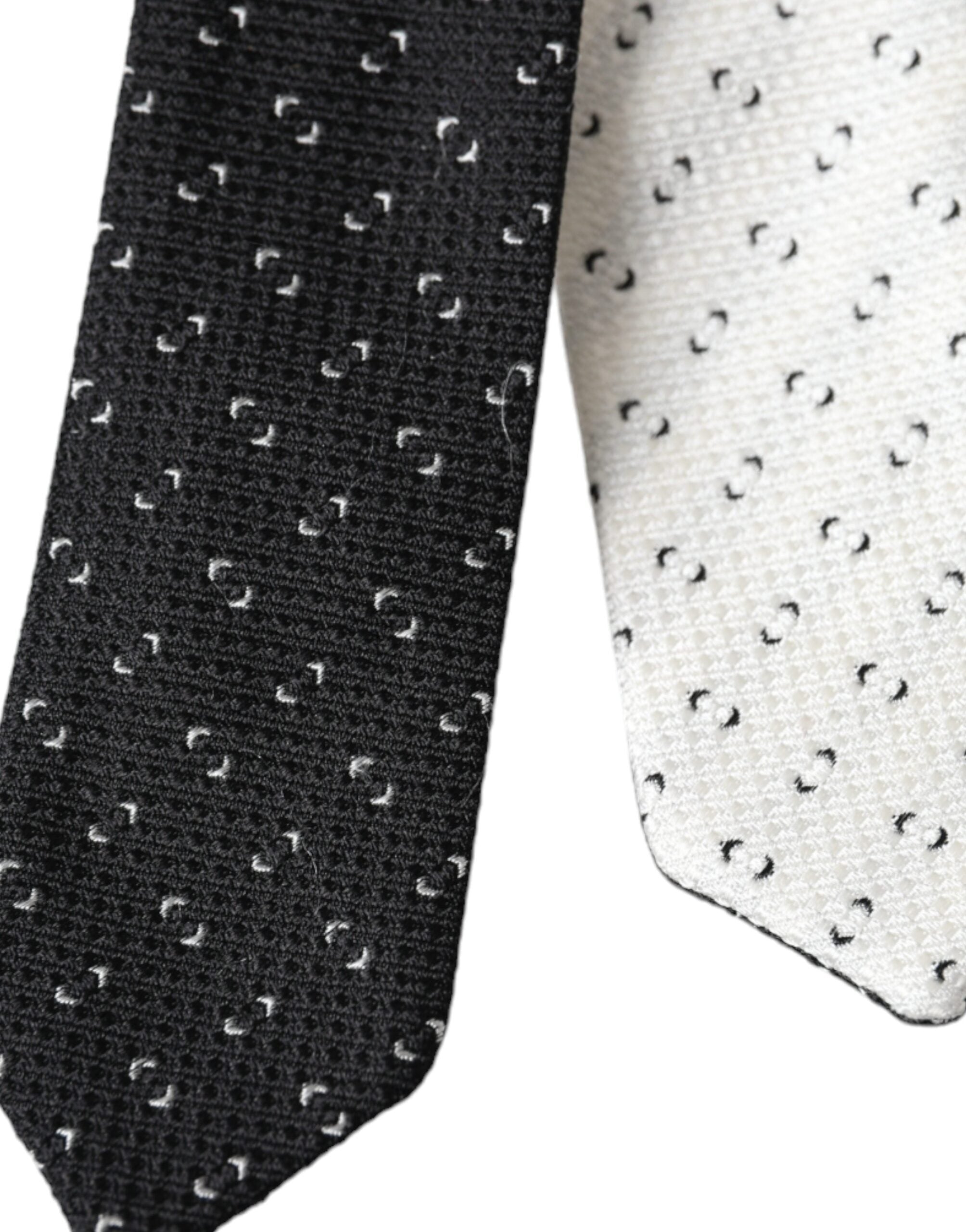 Black White Patterned Adjustable Tie - ventzia