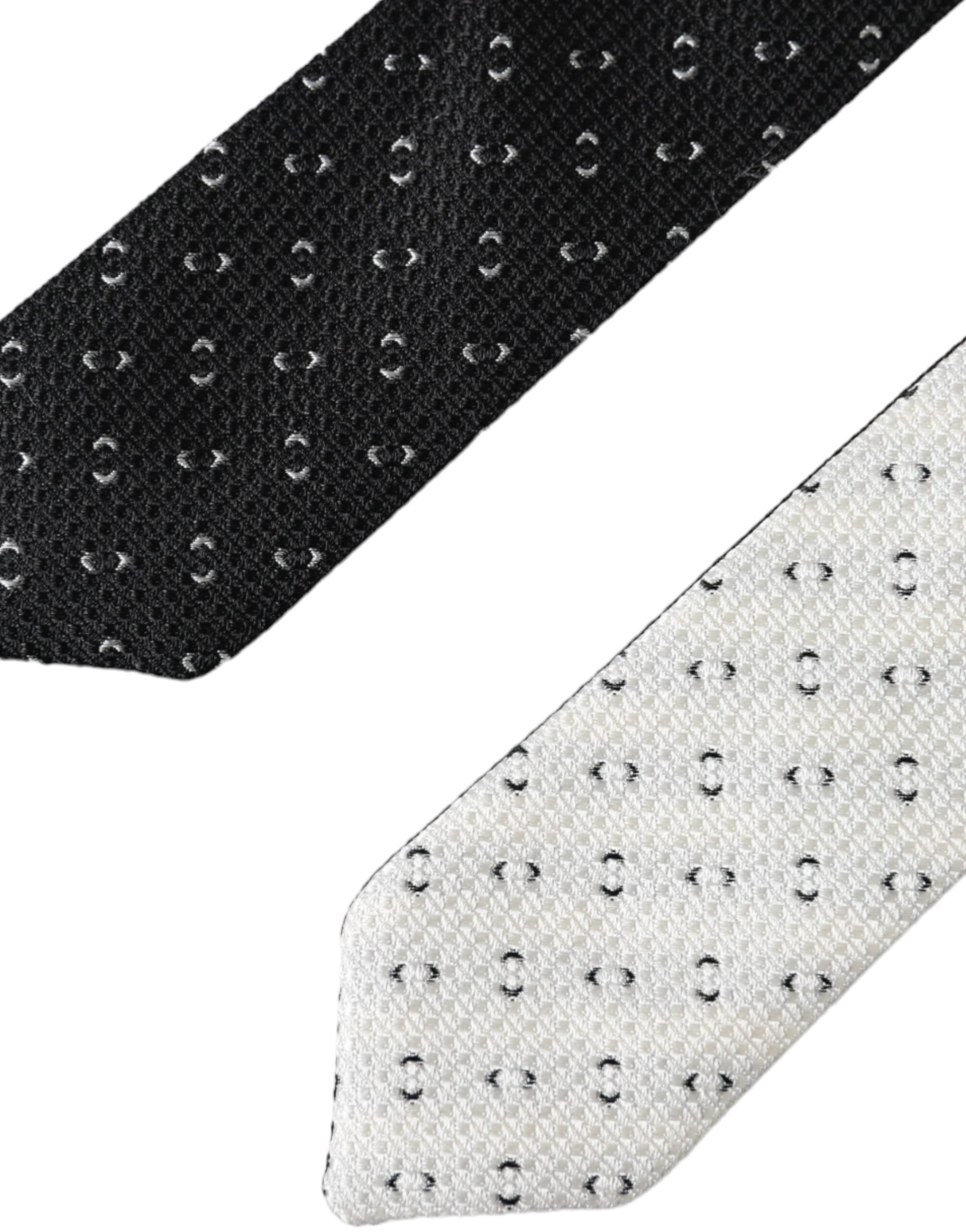 Black White Patterned Adjustable Tie - ventzia