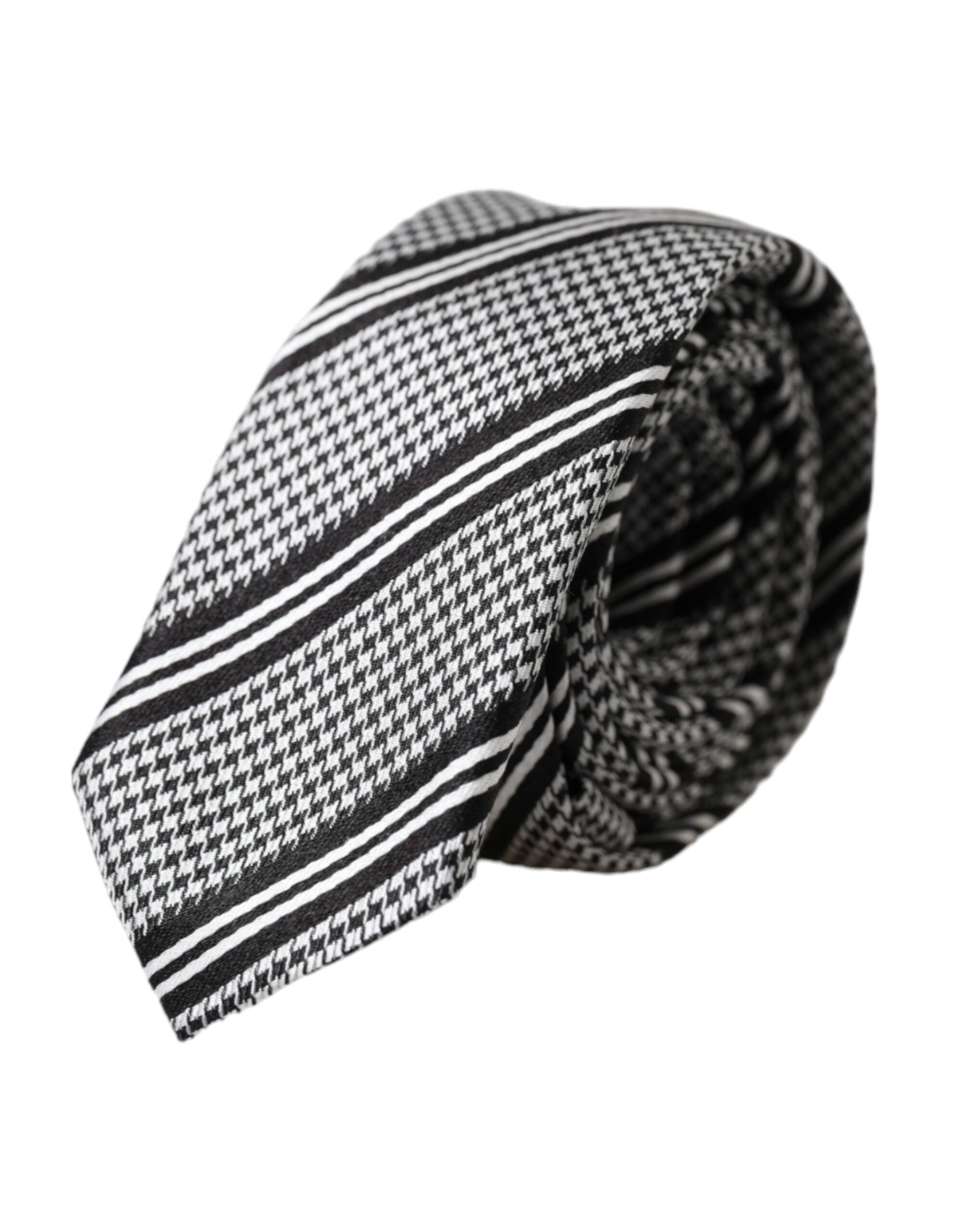 Black White Stripes Silk Adjustable Tie - ventzia
