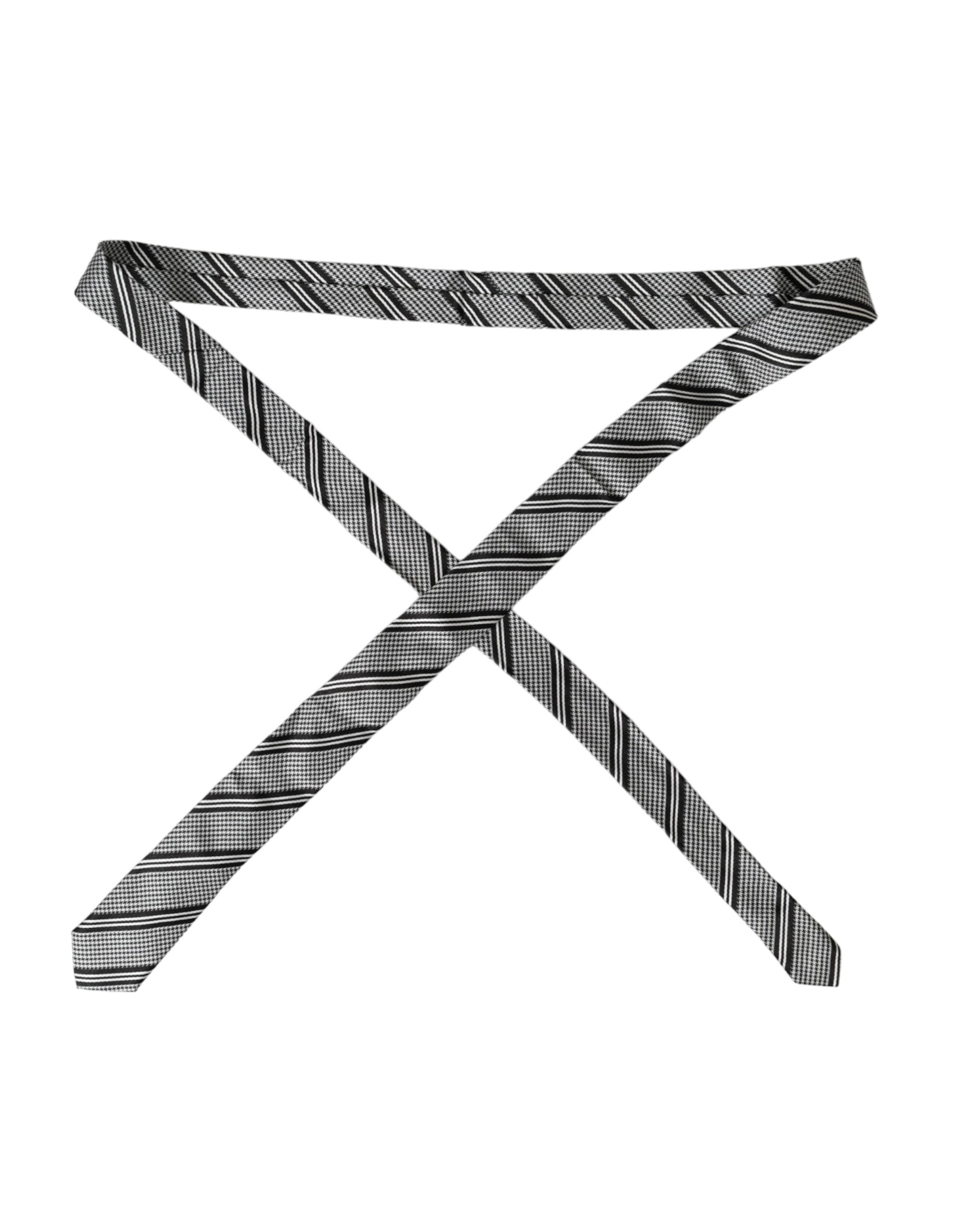 Black White Stripes Silk Adjustable Tie - ventzia