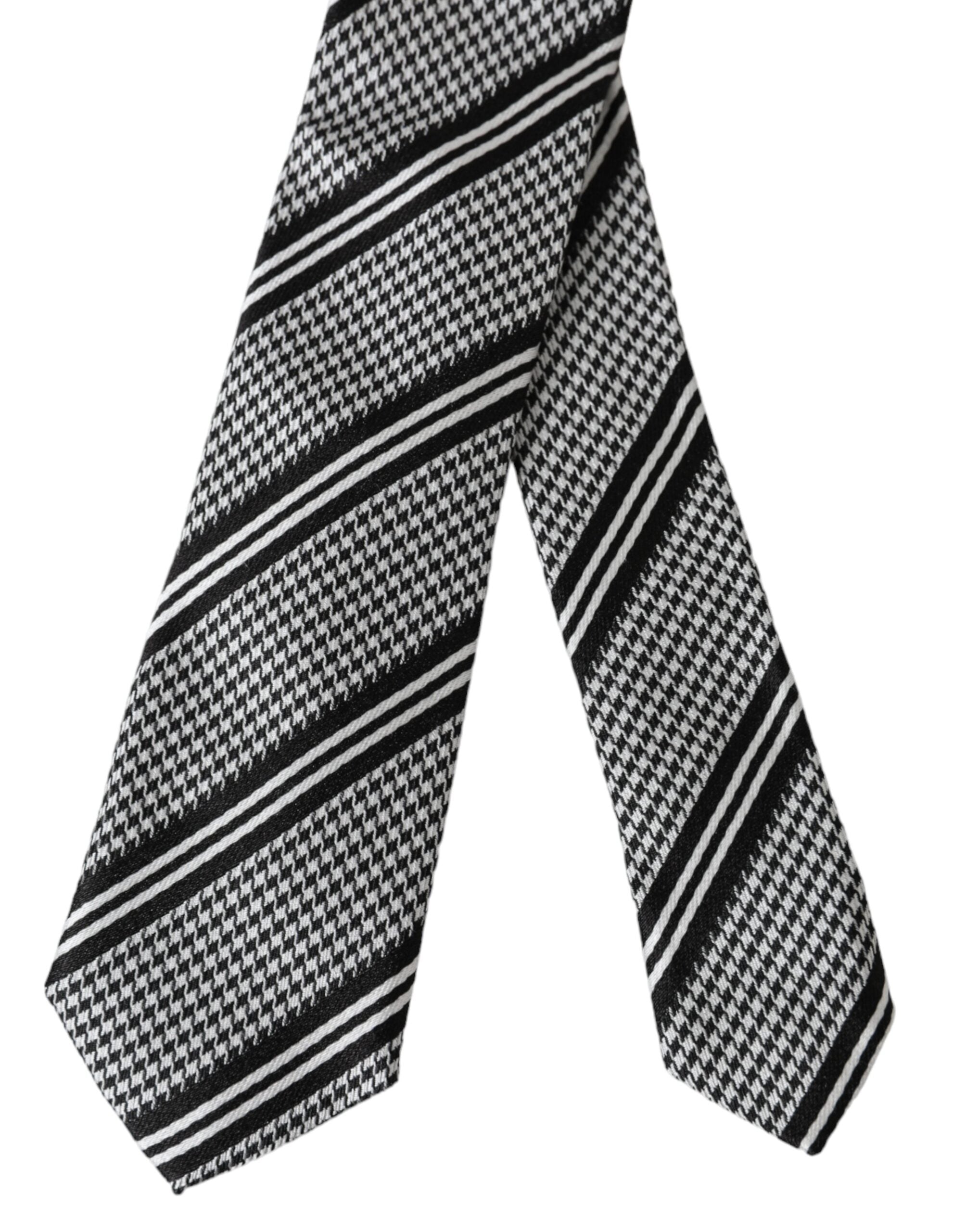 Black White Stripes Silk Adjustable Tie - ventzia