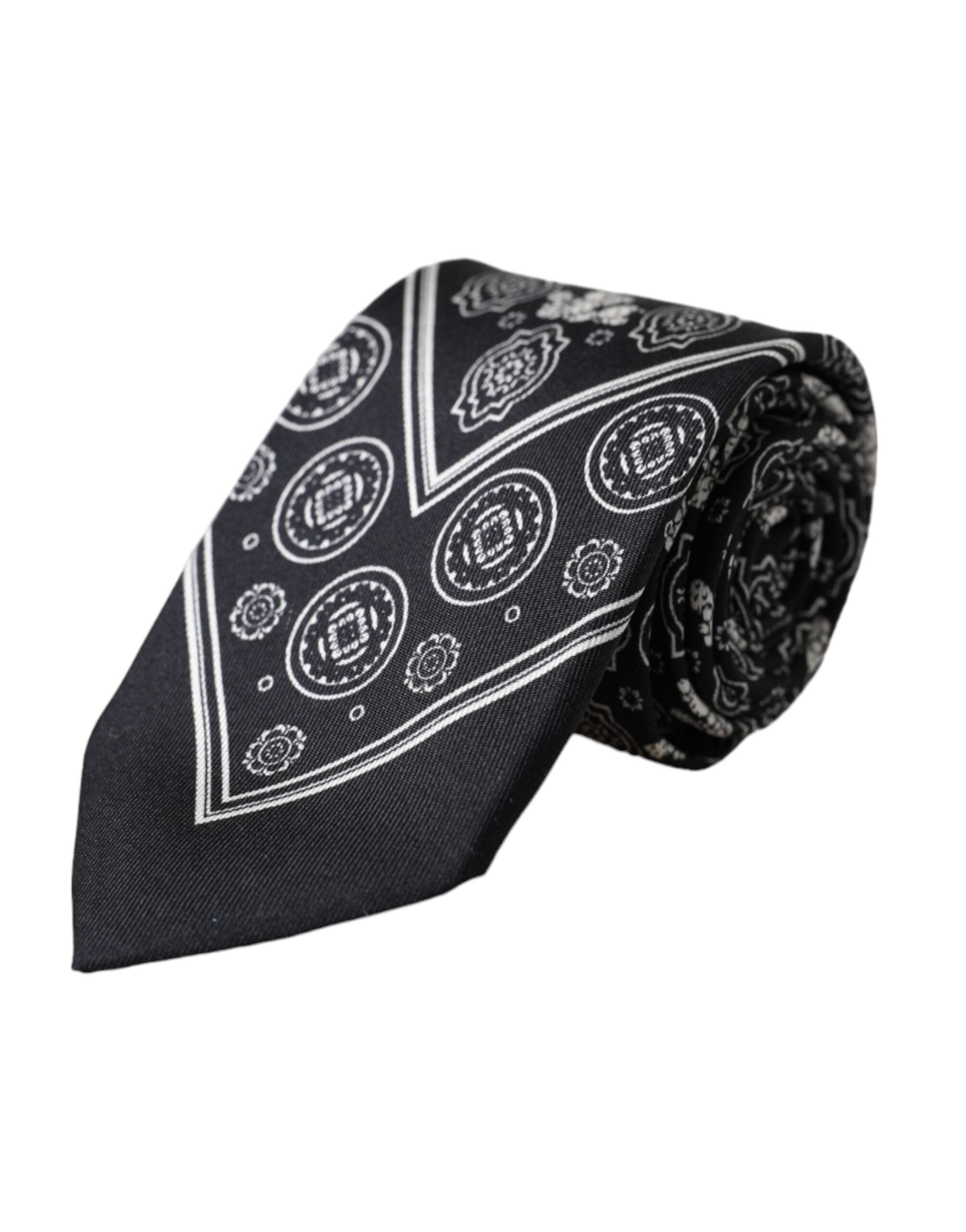 Black Patterned 100%Silk Adjustable Tie - ventzia