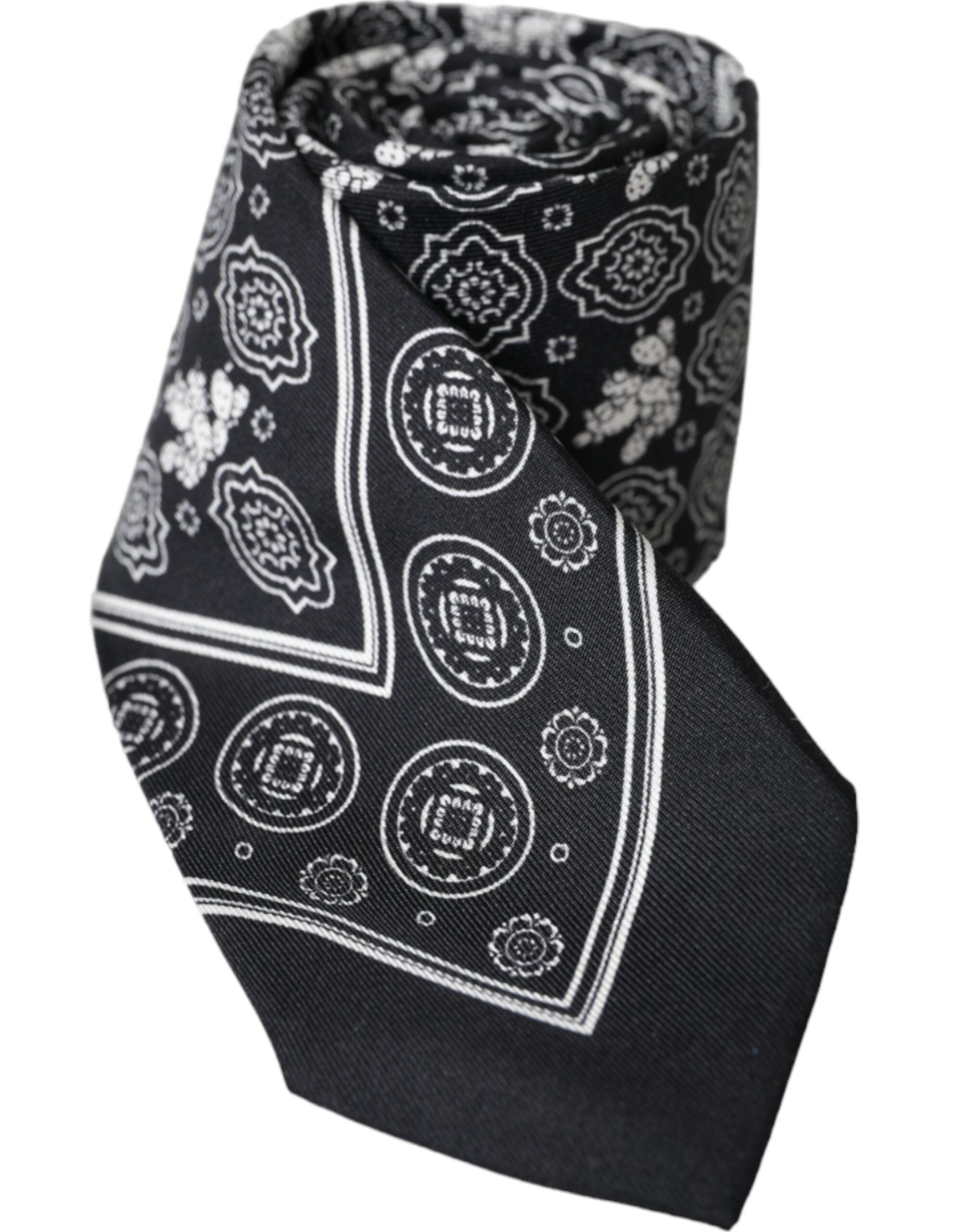 Black Patterned 100%Silk Adjustable Tie - ventzia