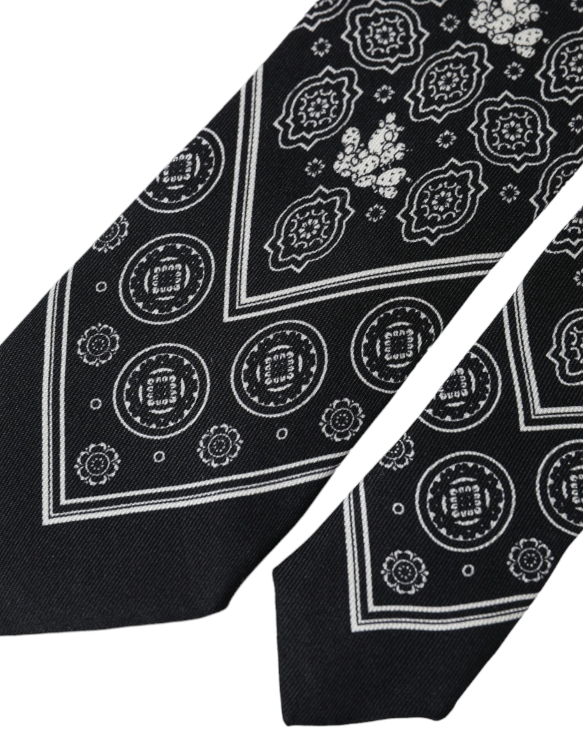 Black Patterned 100%Silk Adjustable Tie - ventzia