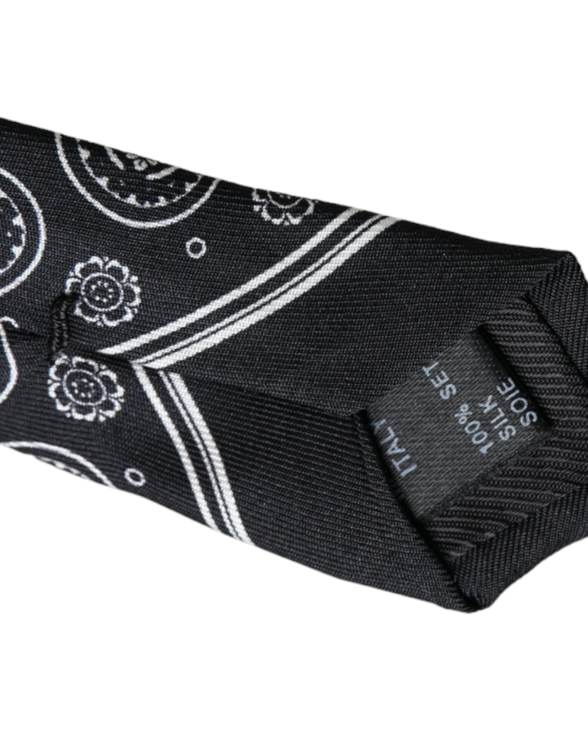 Black Patterned 100%Silk Adjustable Tie - ventzia