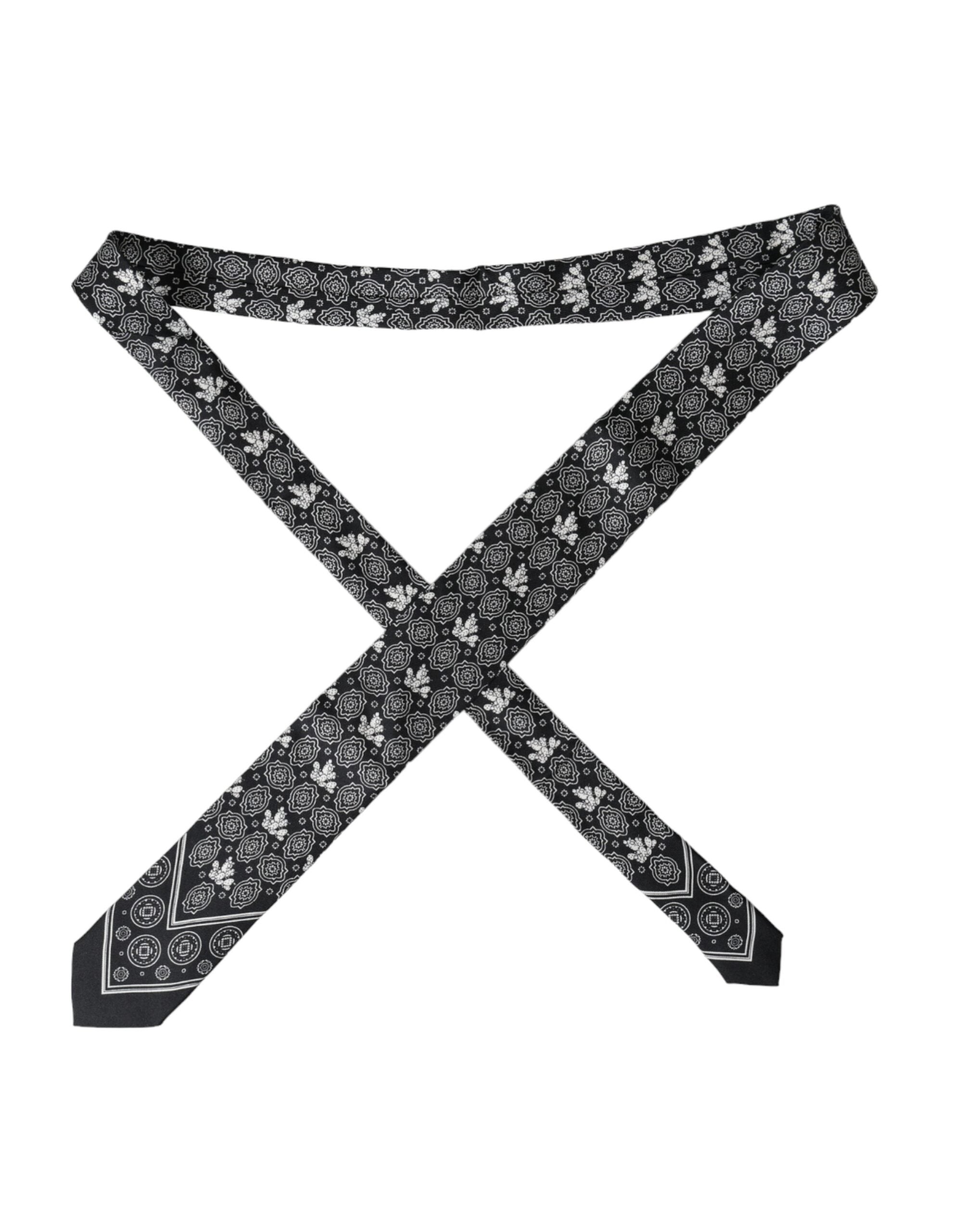 Black Patterned 100%Silk Adjustable Tie - ventzia