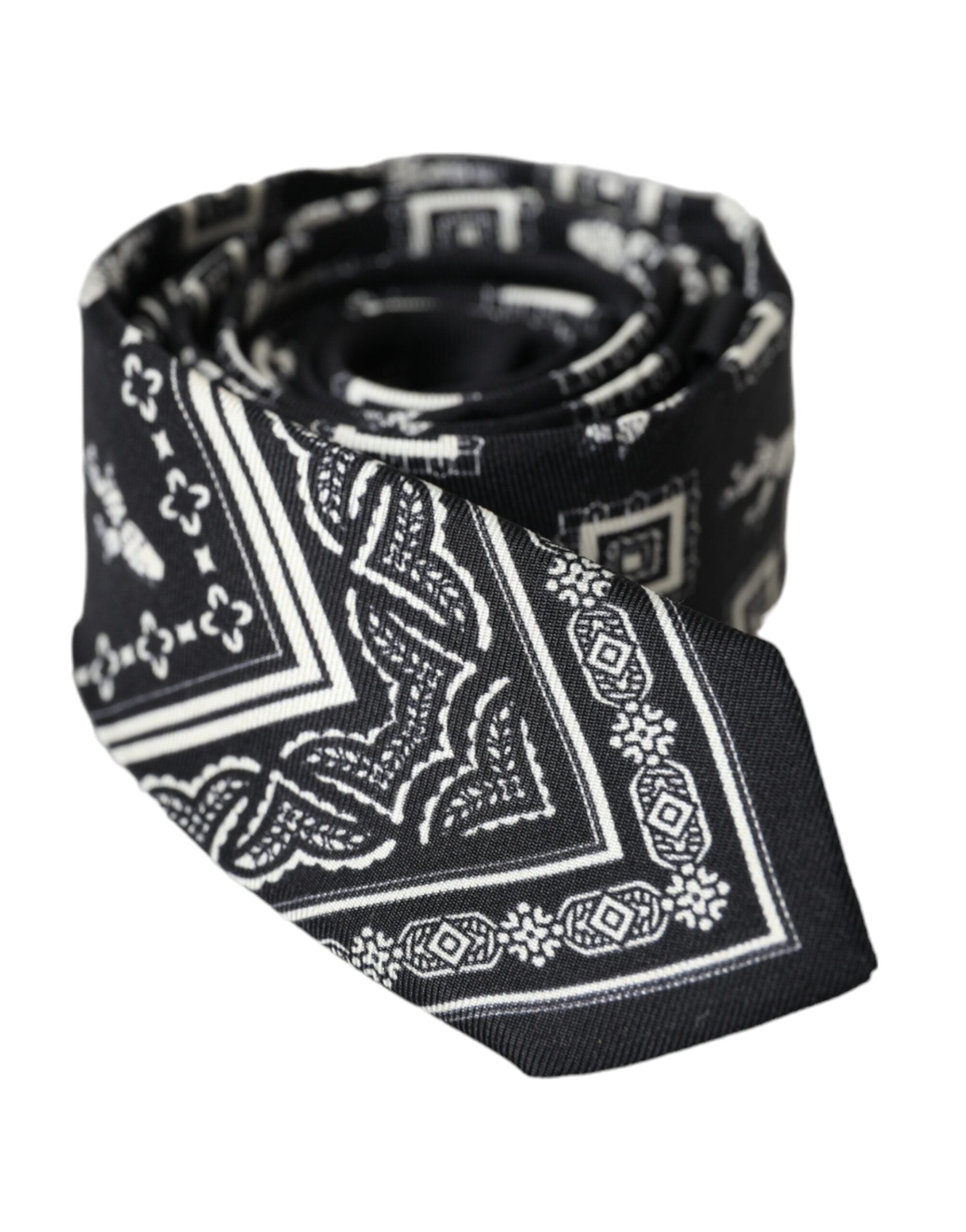 Black Patterned 100%Silk Adjustable Tie - ventzia