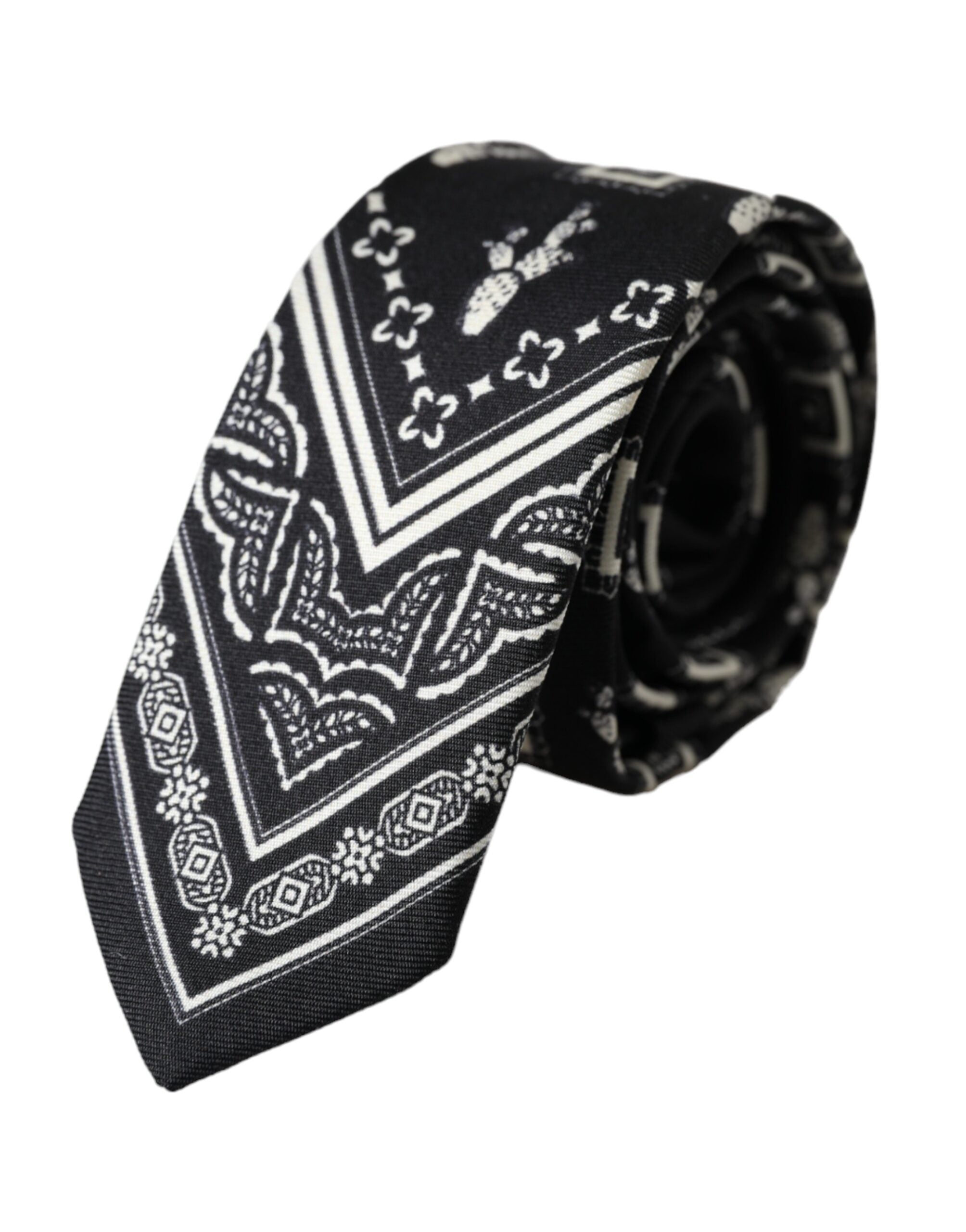 Black Patterned 100%Silk Adjustable Tie - ventzia