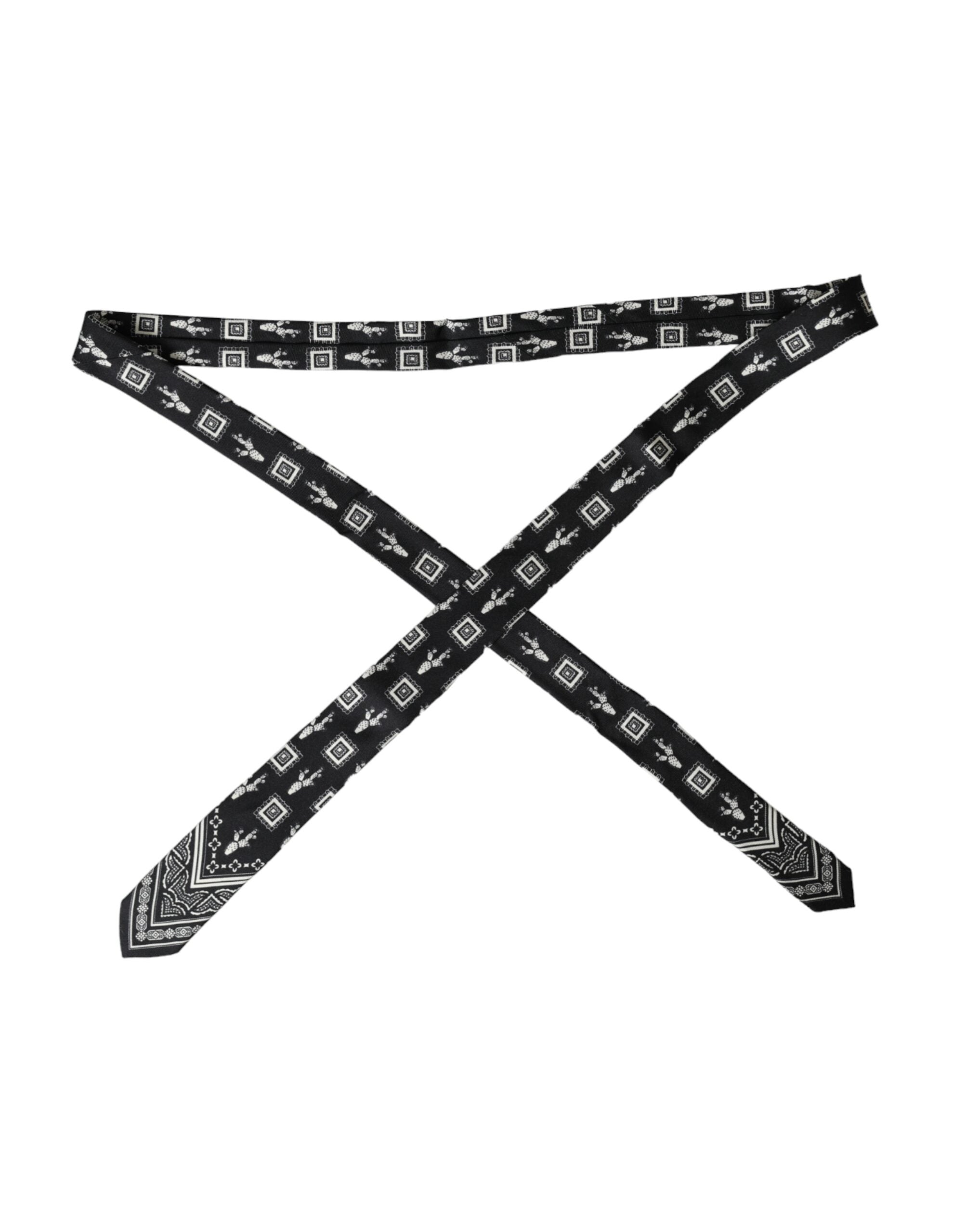 Black Patterned 100%Silk Adjustable Tie - ventzia