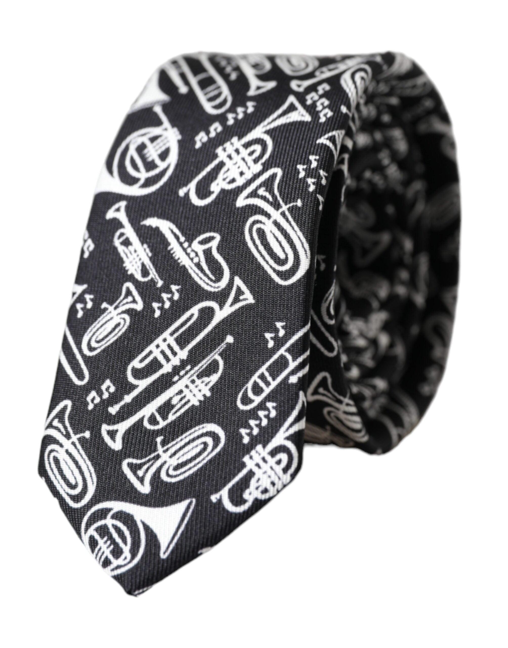 Black Trumpet Print Silk Adjustable Tie - ventzia