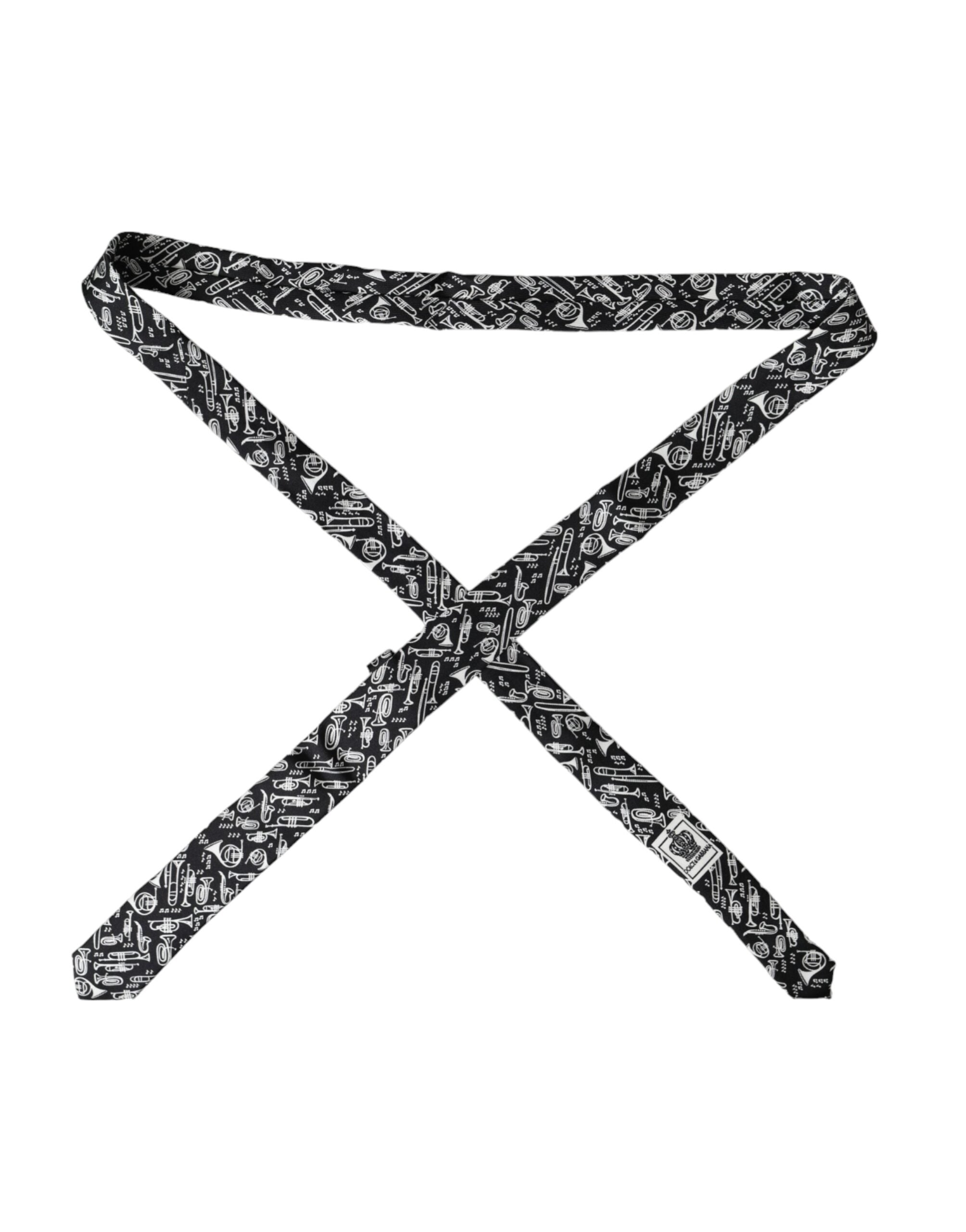 Black Trumpet Print Silk Adjustable Tie - ventzia