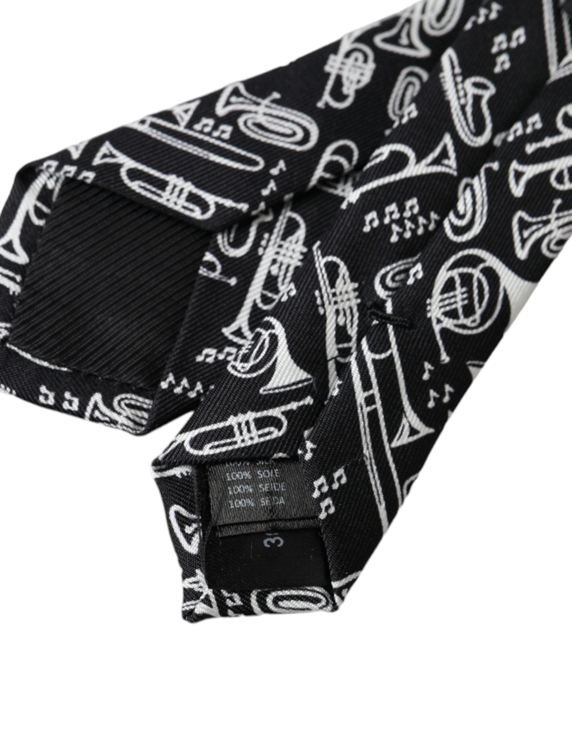 Black Trumpet Print Silk Adjustable Tie - ventzia