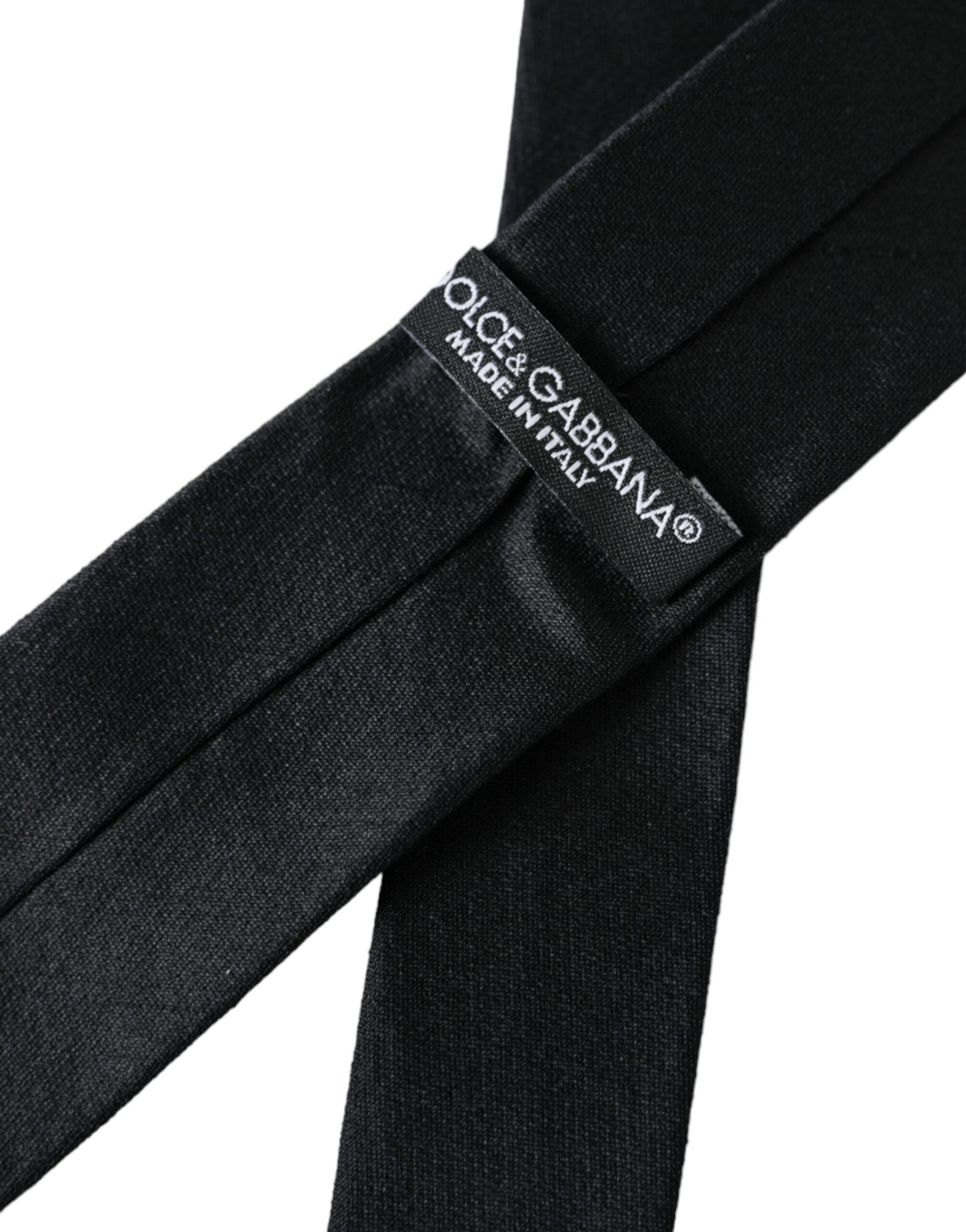 Black Solid 100% Silk Adjustable Tie - ventzia