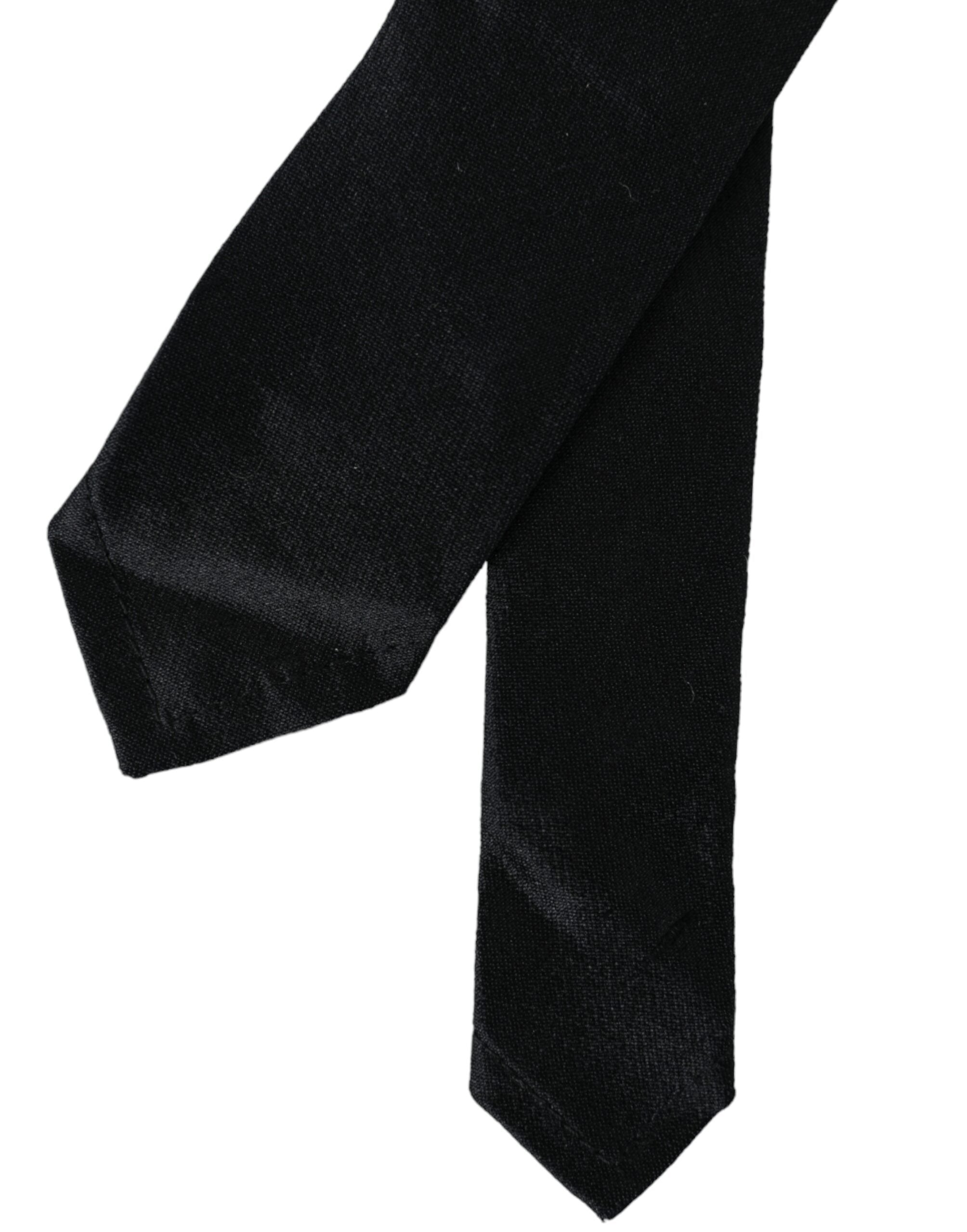 Black Solid 100% Silk Adjustable Tie - ventzia