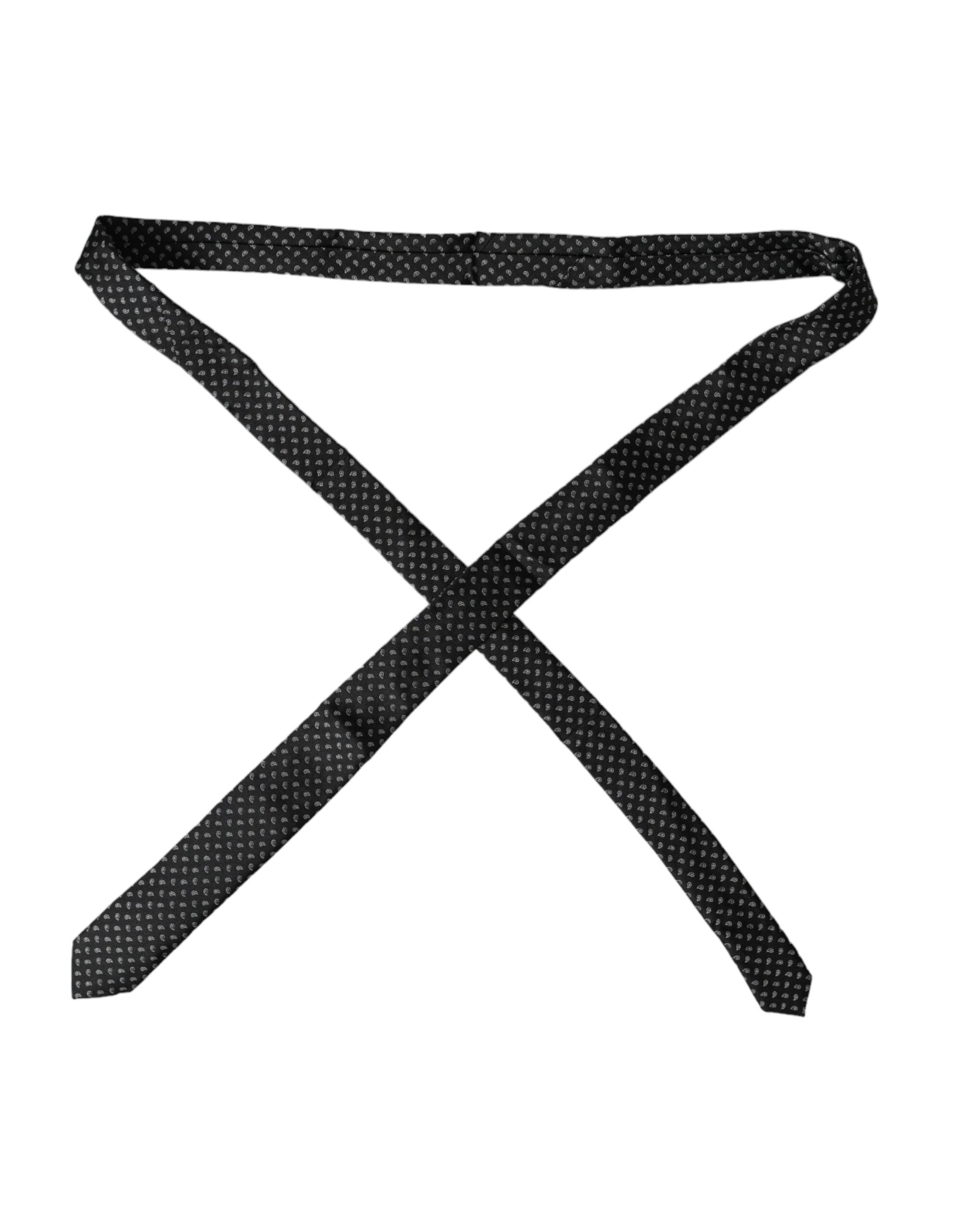 Black Jacquard Patterned Silk Adjustable Men Tie - ventzia