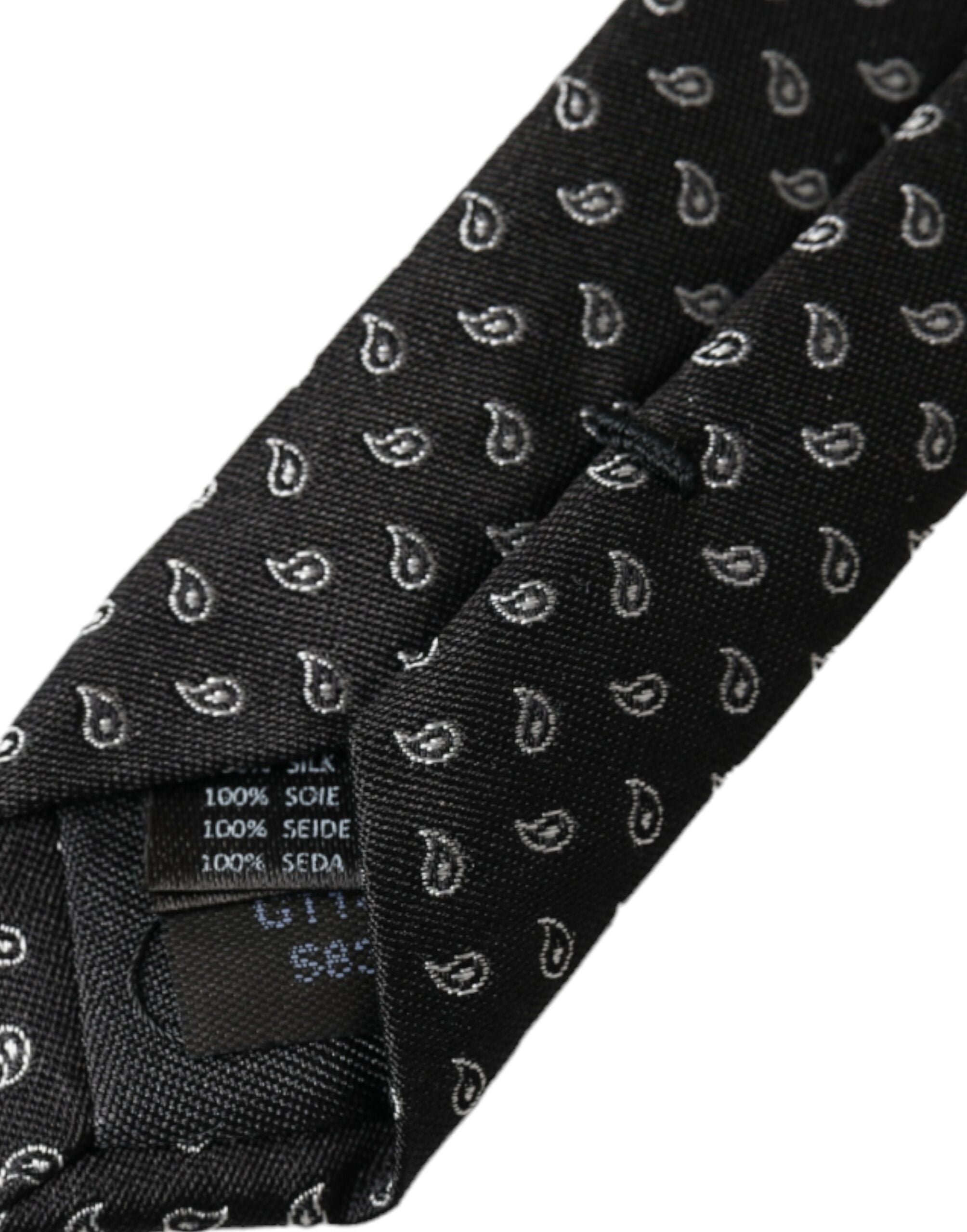 Black Jacquard Patterned Silk Adjustable Men Tie - ventzia