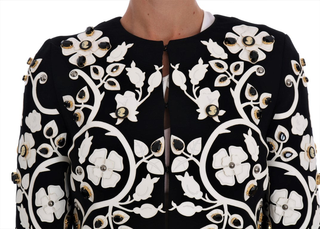 Floral Embroidered Crystal Wool Coat Jacket - ventzia