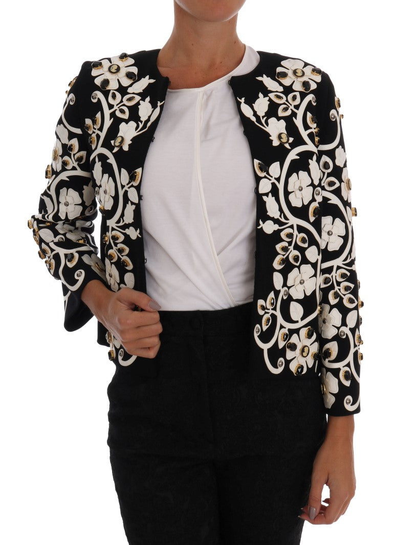 Floral Embroidered Crystal Wool Coat Jacket - ventzia