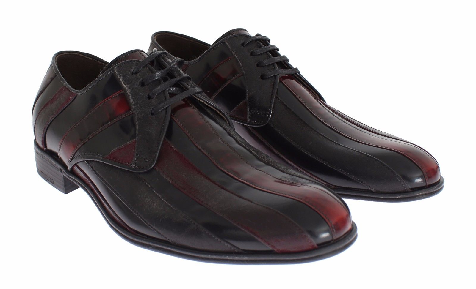 Elegant Black Bordeaux Striped Leather Dress Shoes - ventzia