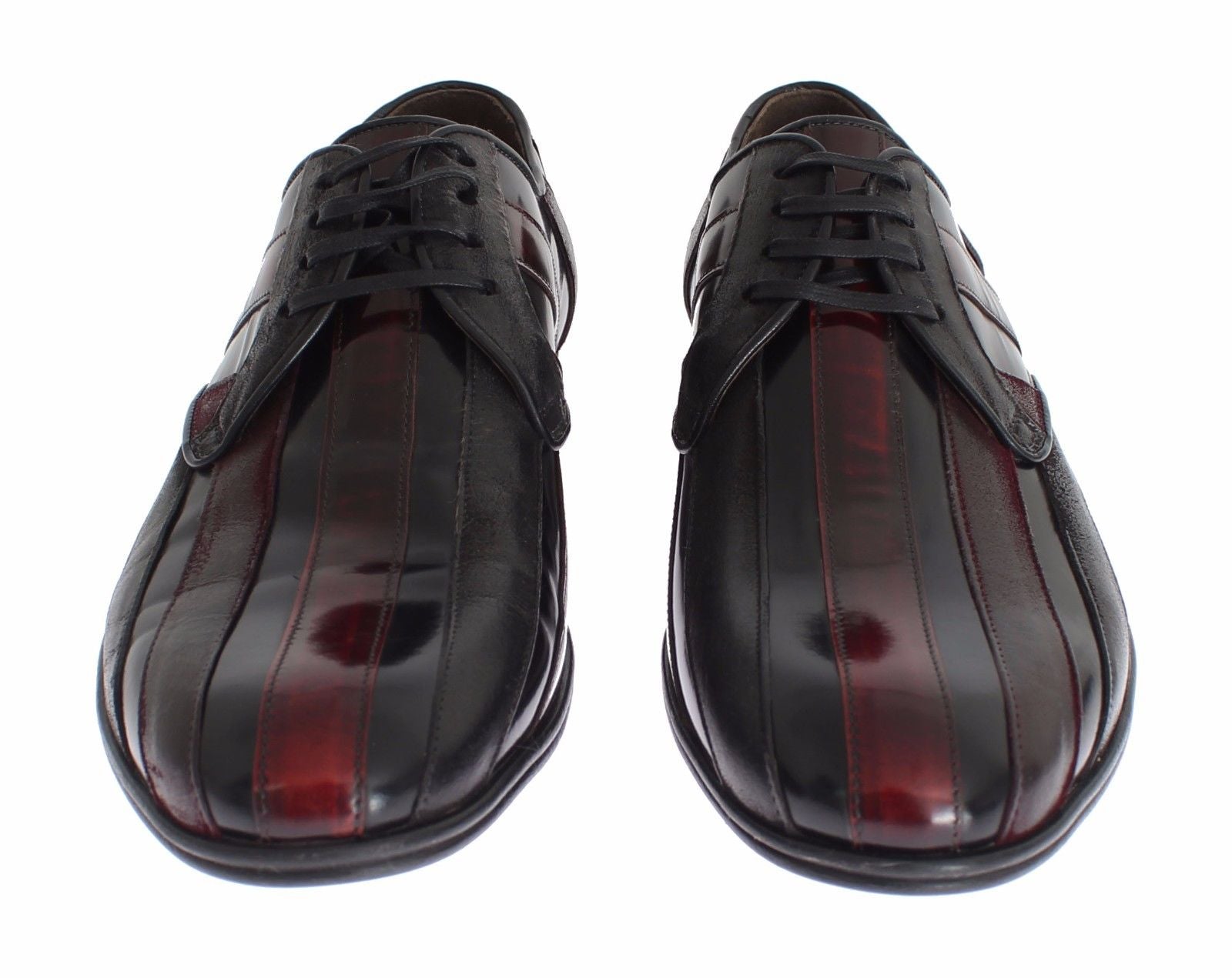 Elegant Black Bordeaux Striped Leather Dress Shoes - ventzia