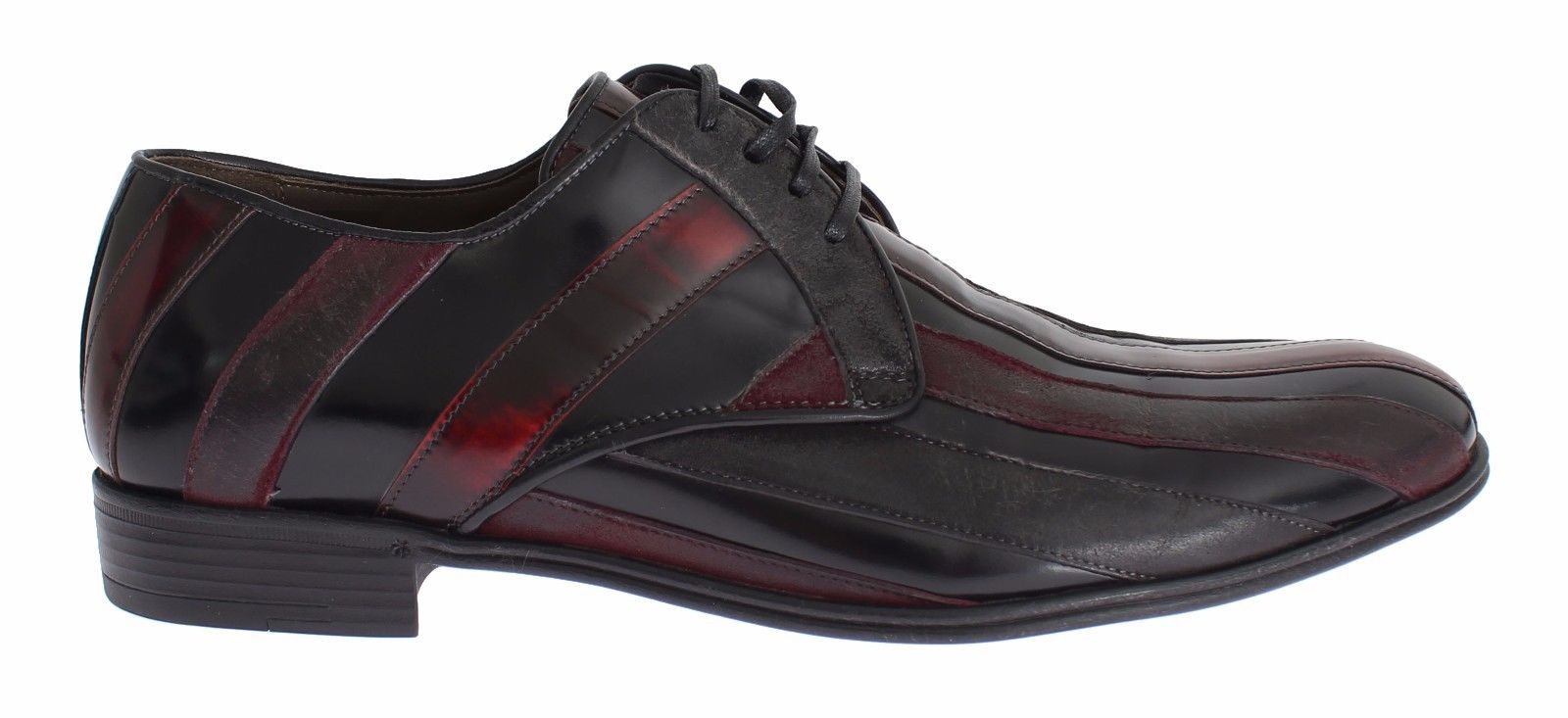Elegant Black Bordeaux Striped Leather Dress Shoes - ventzia