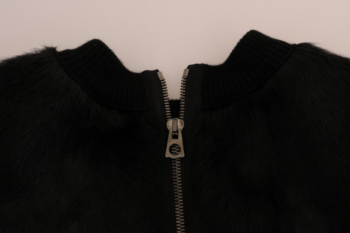 Floral Brocade Black Fur Sweater - ventzia